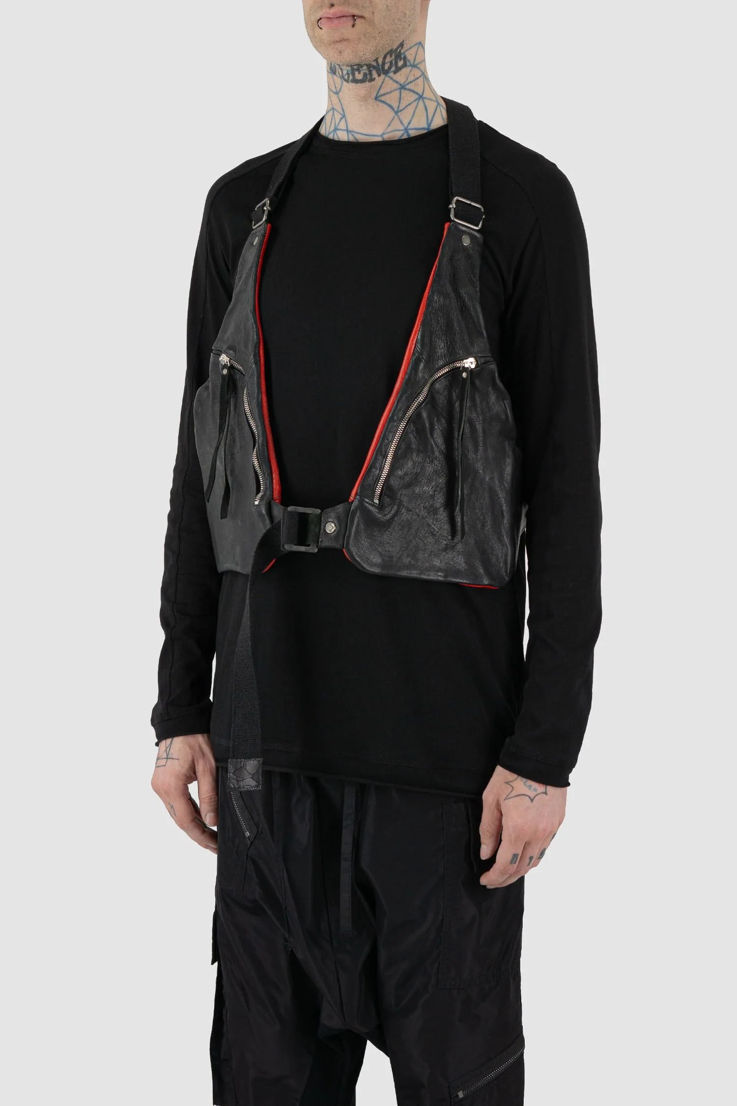 Black and Red Horsehide Leather Cargo Vest - Image 3