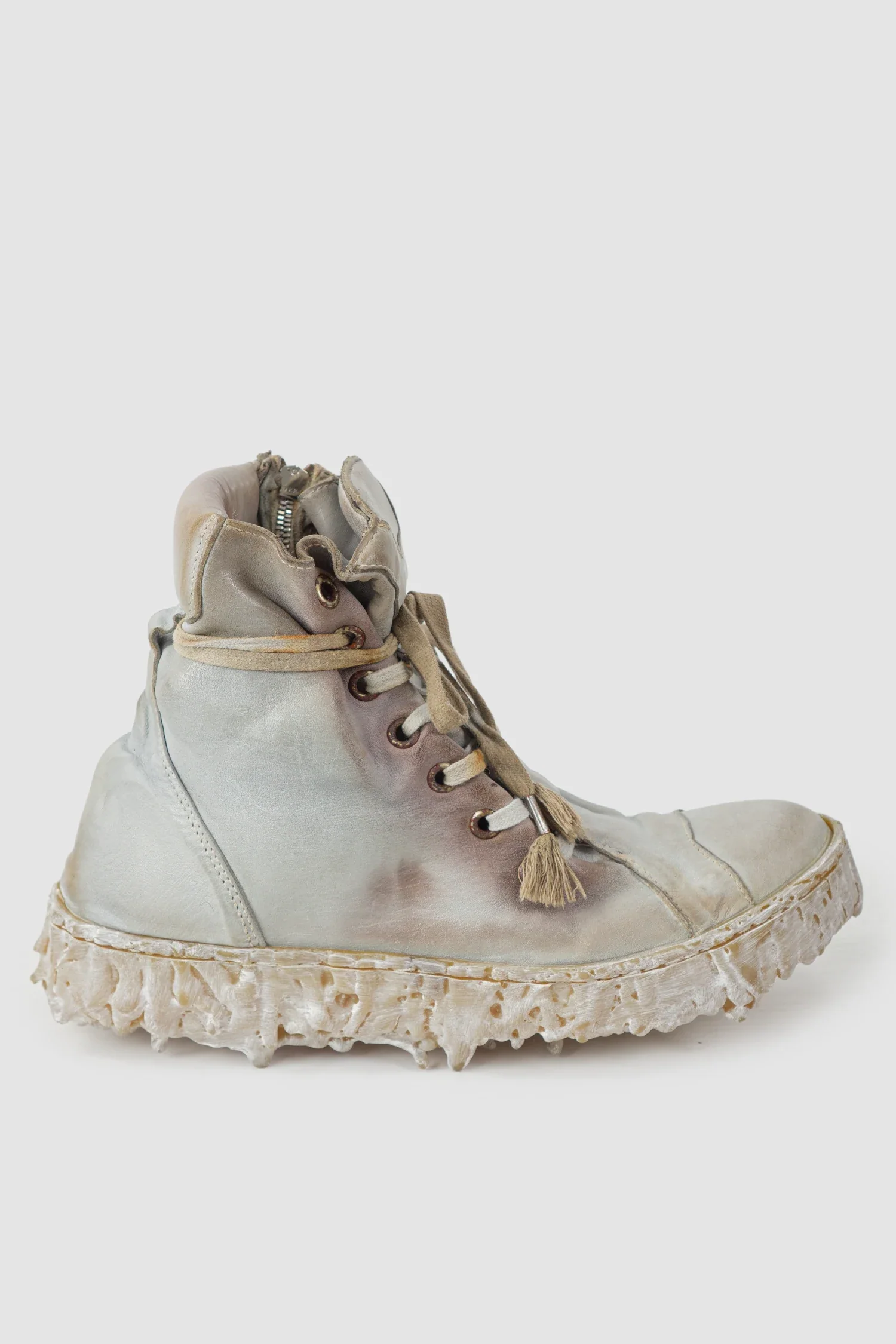 Grey Object Dyed High Top Leather Sneaker - MELM2 - Image 5