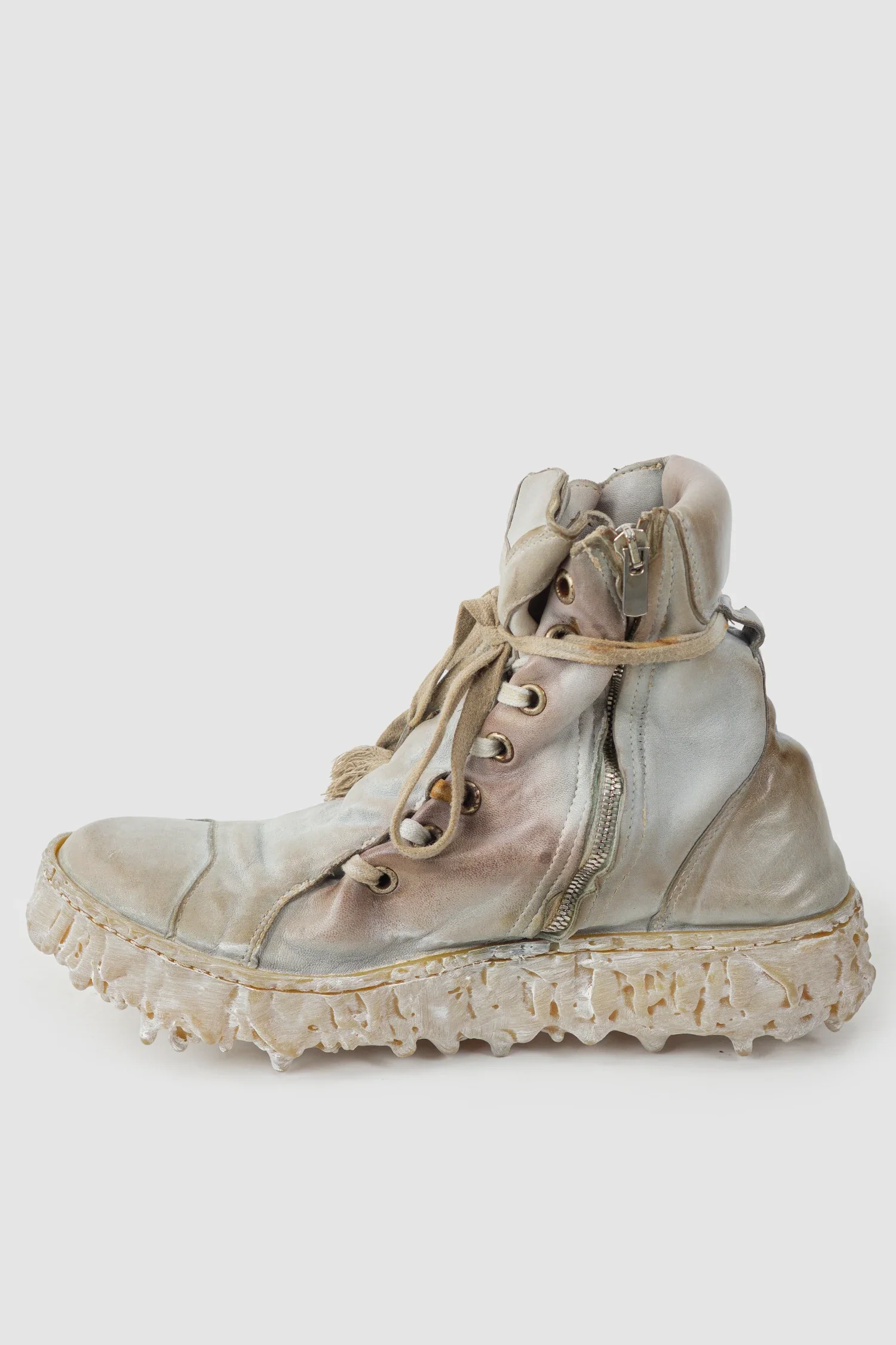 Grey Object Dyed High Top Leather Sneaker - MELM2 - Image 6