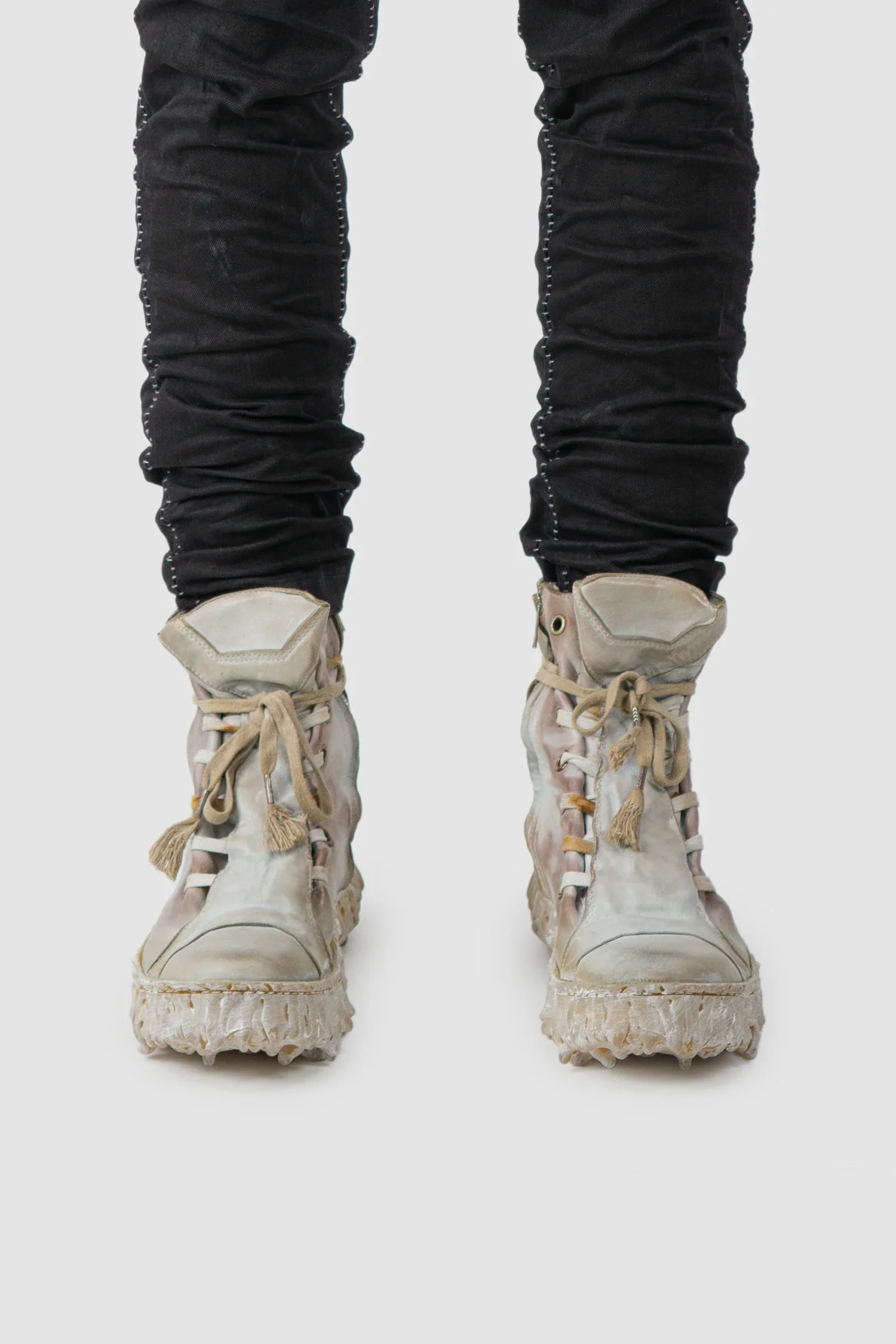 Grey Object Dyed High Top Leather Sneaker - MELM2 - Image 7