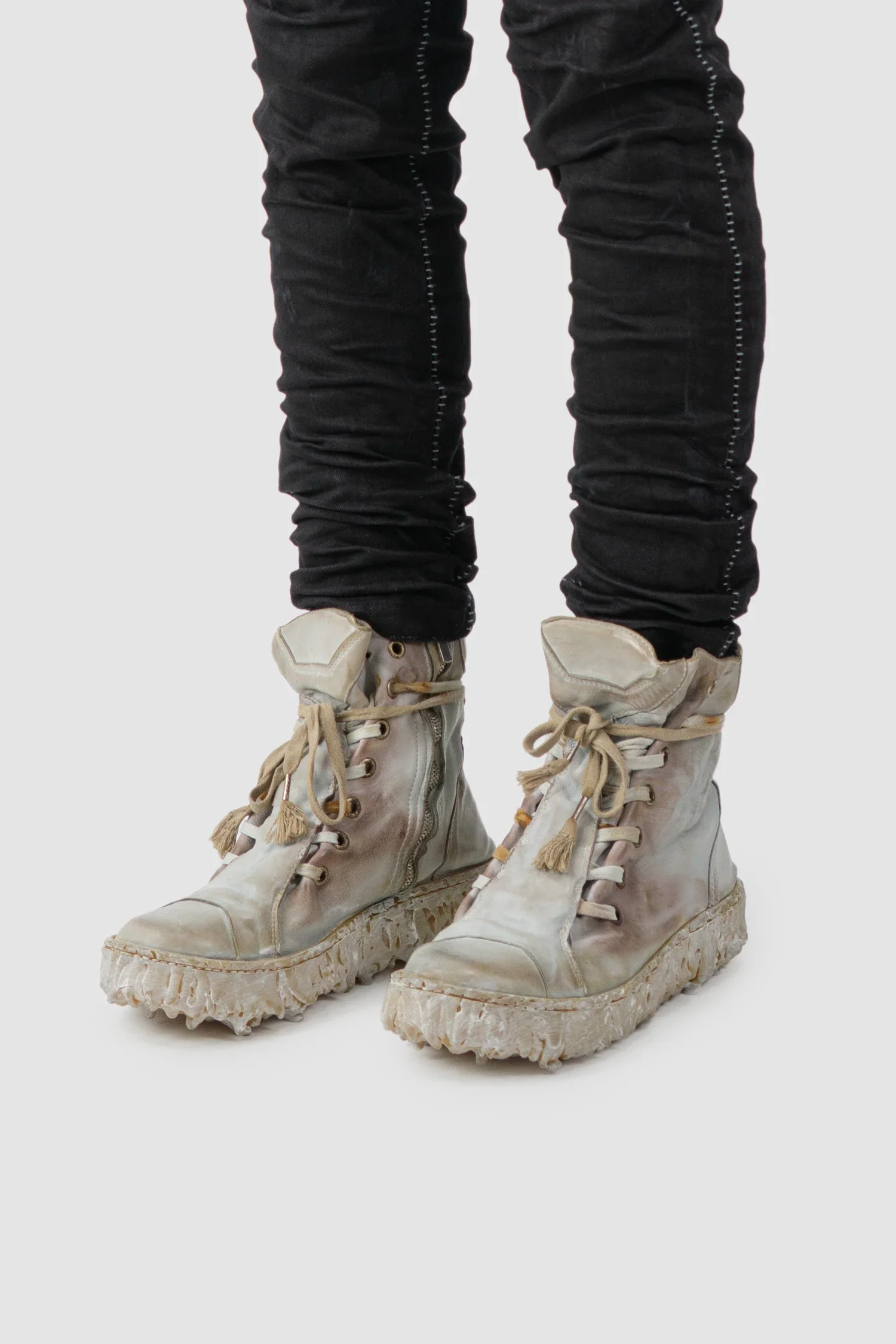 Grey Object Dyed High Top Leather Sneaker - MELM2 - Image 8