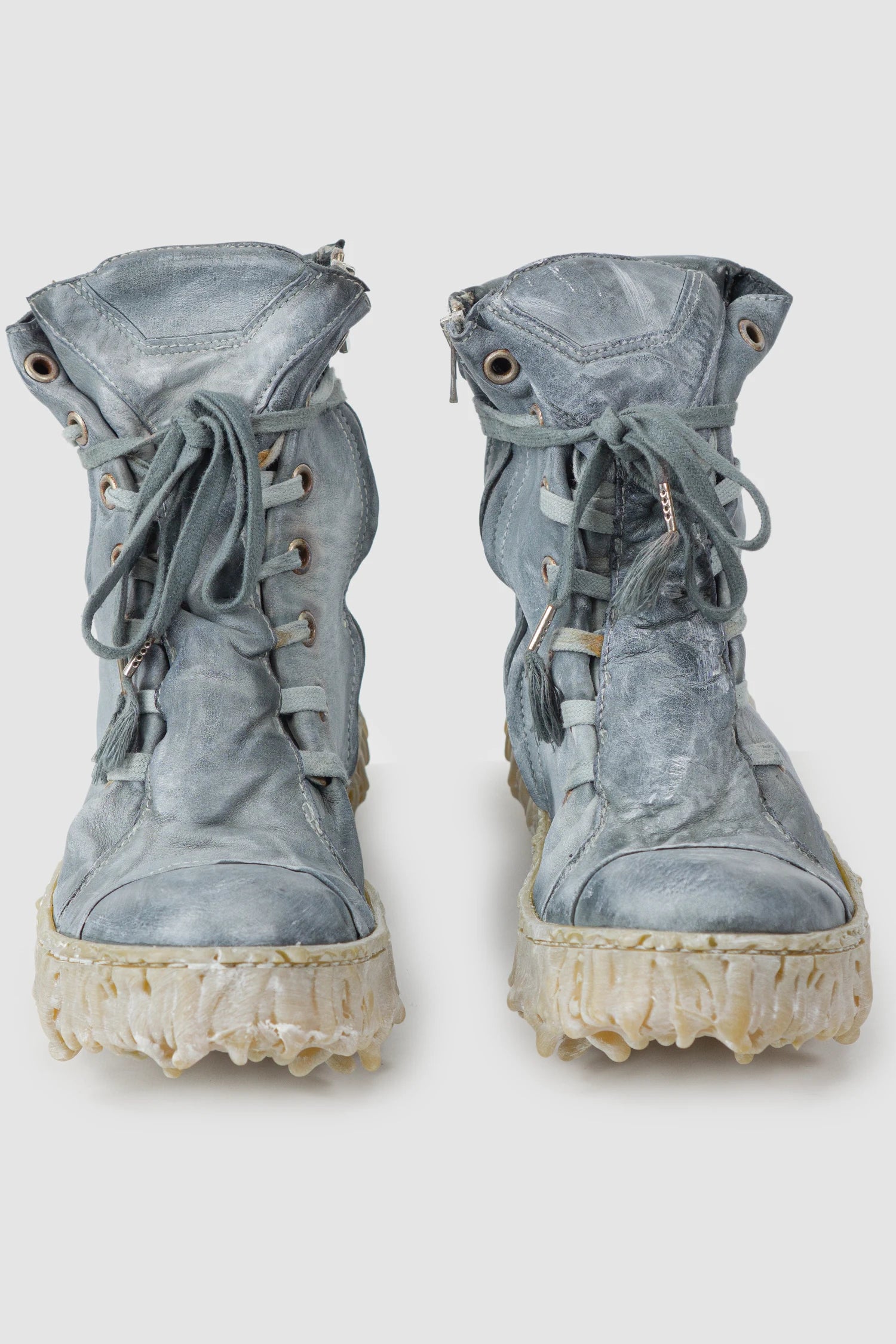 Shale Grey Object Dyed Folded High Top Leather Sneaker - MELM2 - Image 3