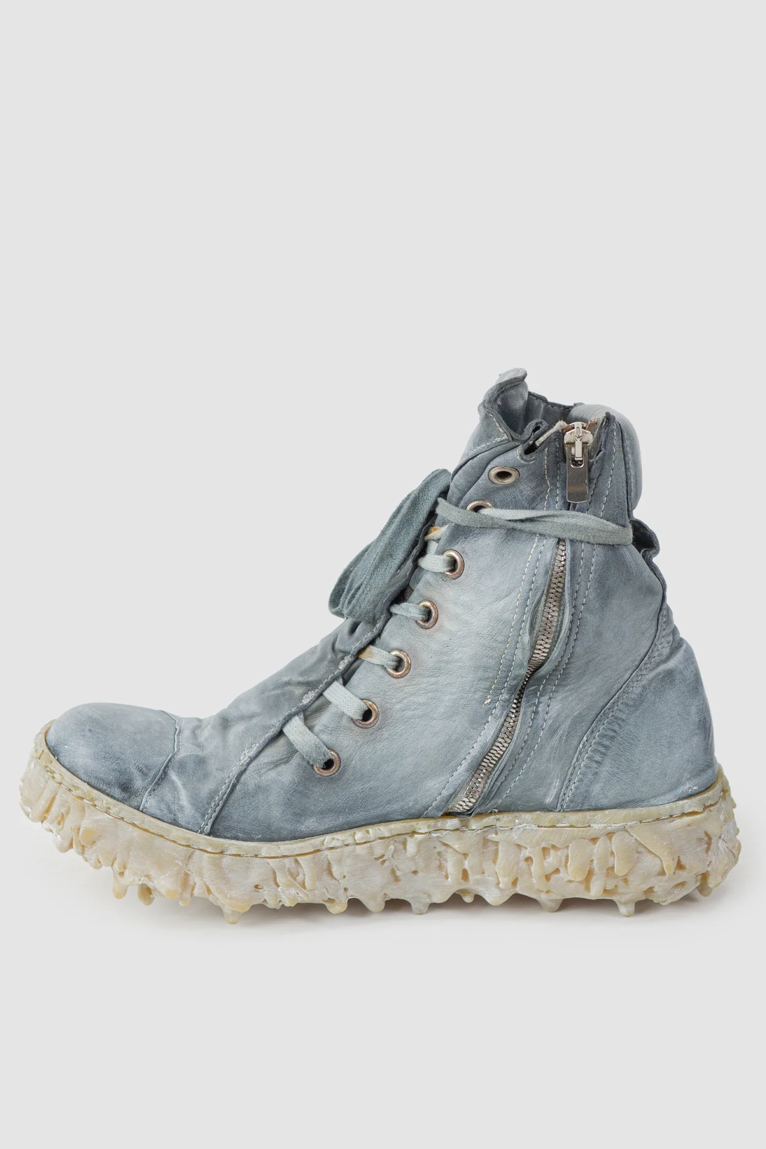 Shale Grey Object Dyed Folded High Top Leather Sneaker - MELM2 - Image 6