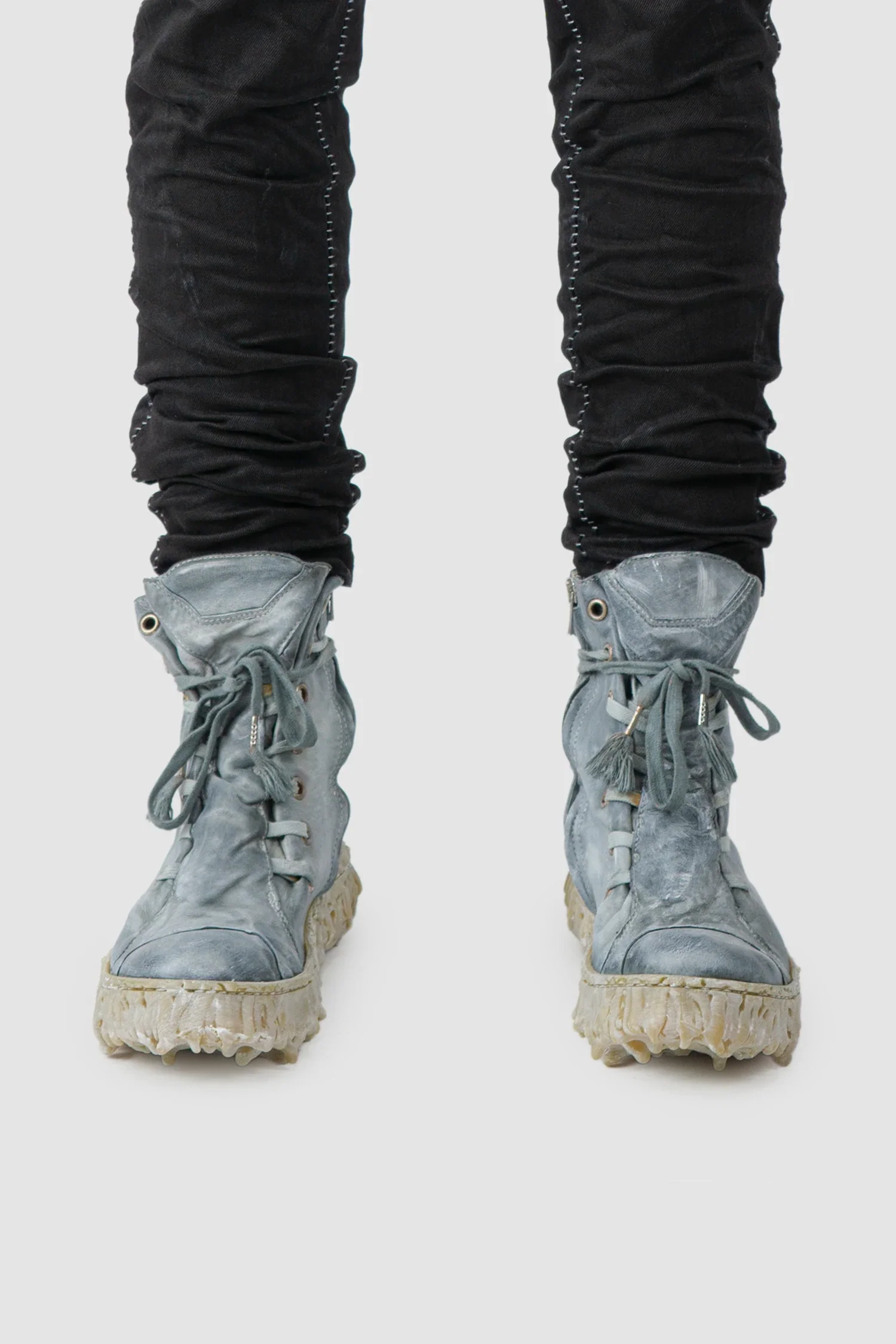 Shale Grey Object Dyed Folded High Top Leather Sneaker - MELM2 - Image 7