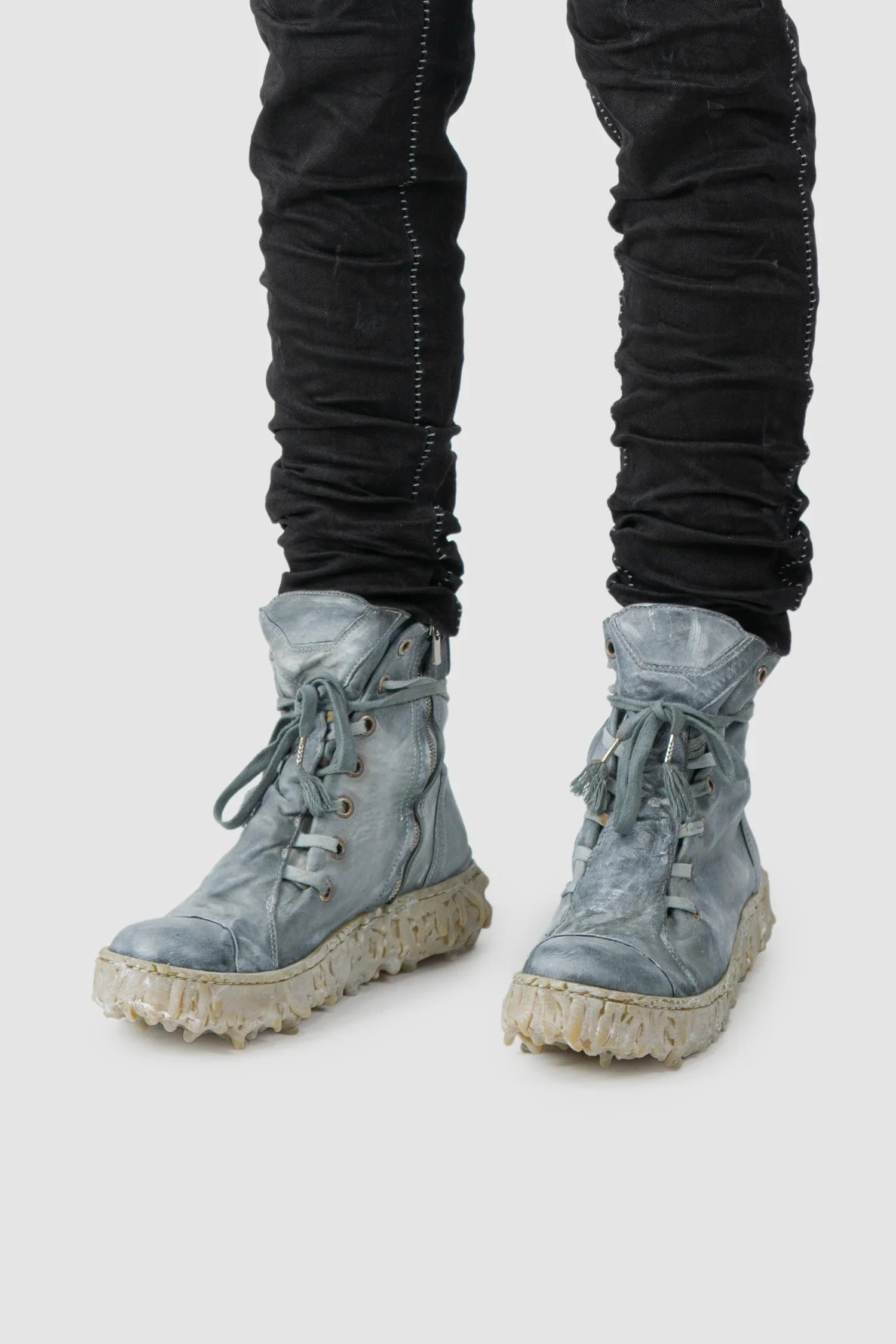 Shale Grey Object Dyed Folded High Top Leather Sneaker - MELM2 - Image 8