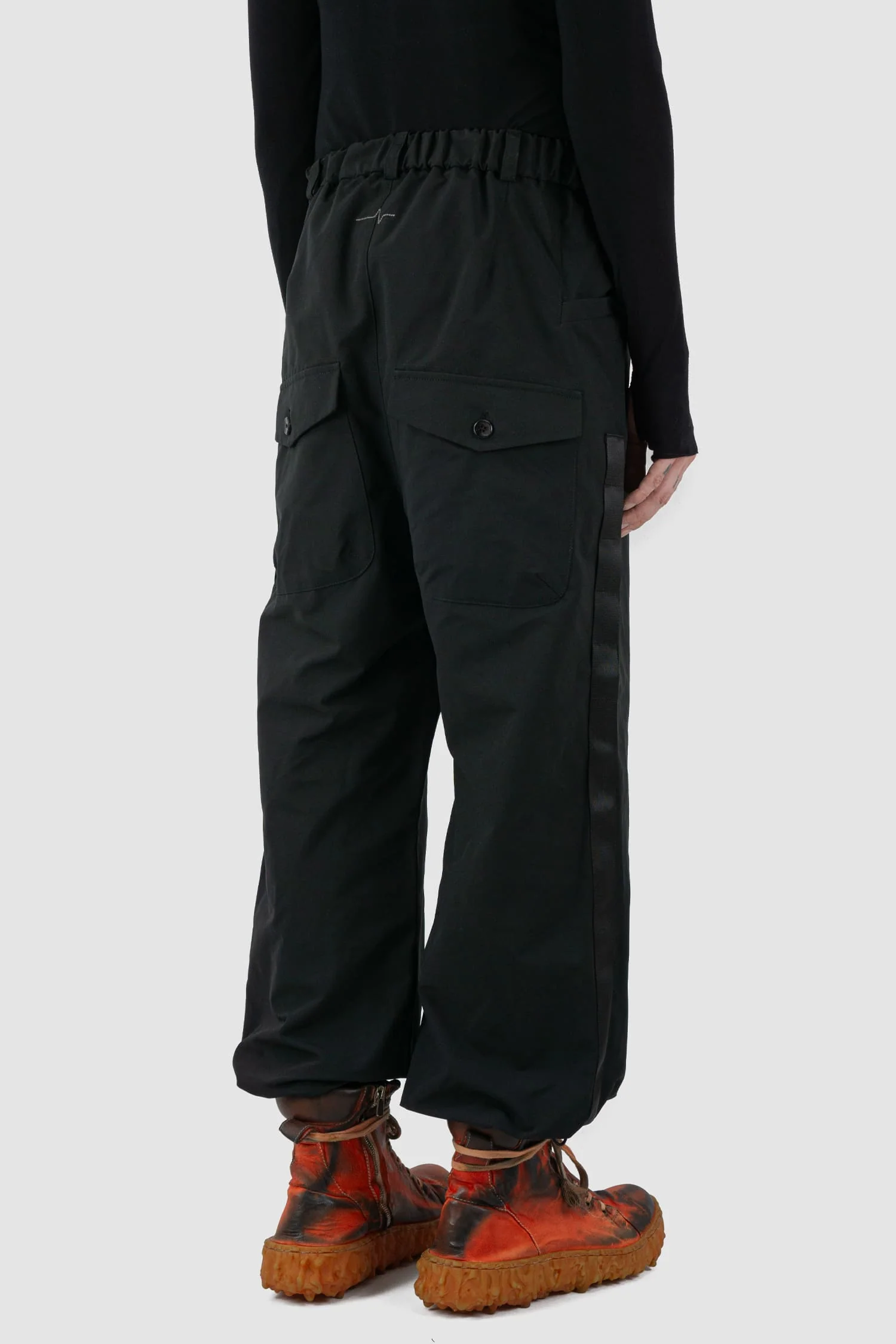 Black Belted Utility Pants With Side Straps - Image 8