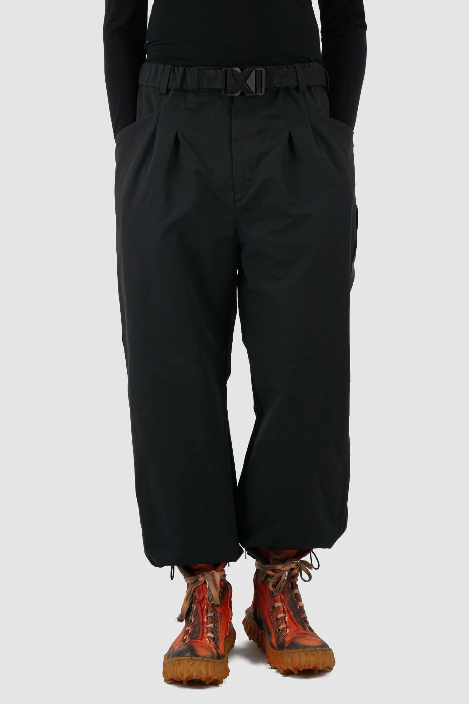 Black Belted Utility Pants With Side Straps - Image 9