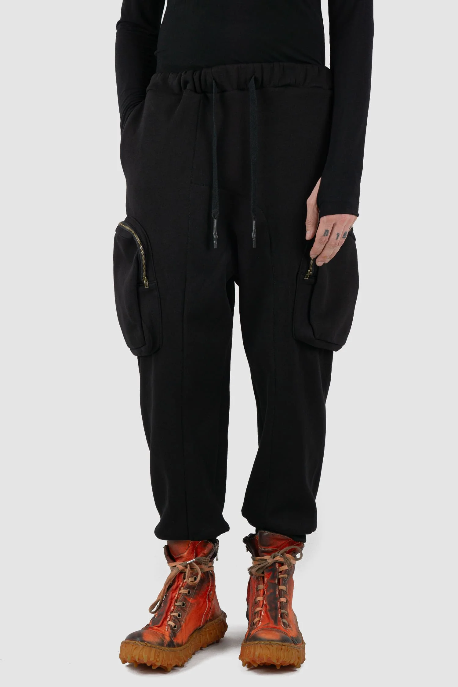 Black Tactical Cargo Joggers with Side Zip Pockets - Image 8