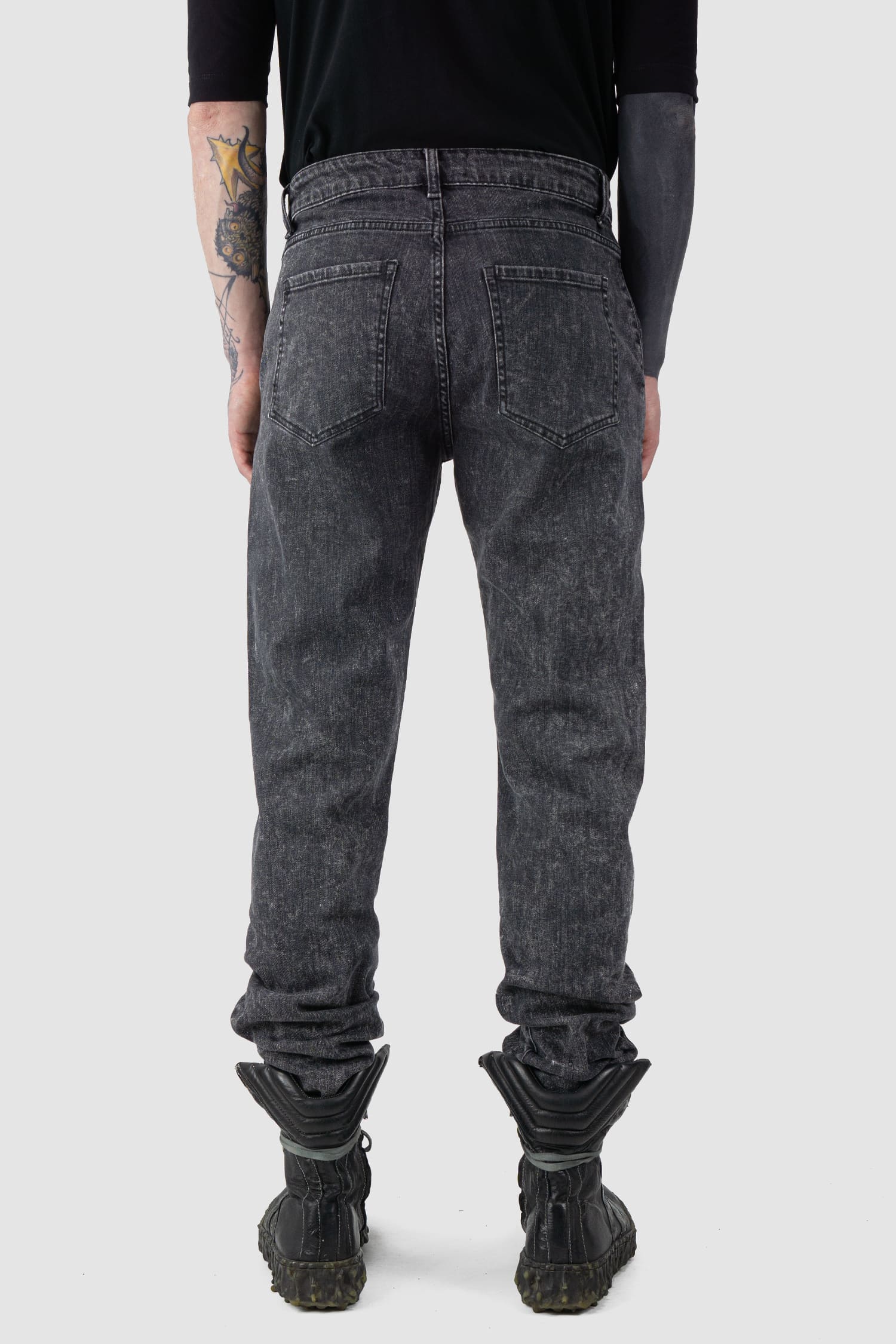 Grey Acid Washed Slim Fit Stacked Jeans - Image 3