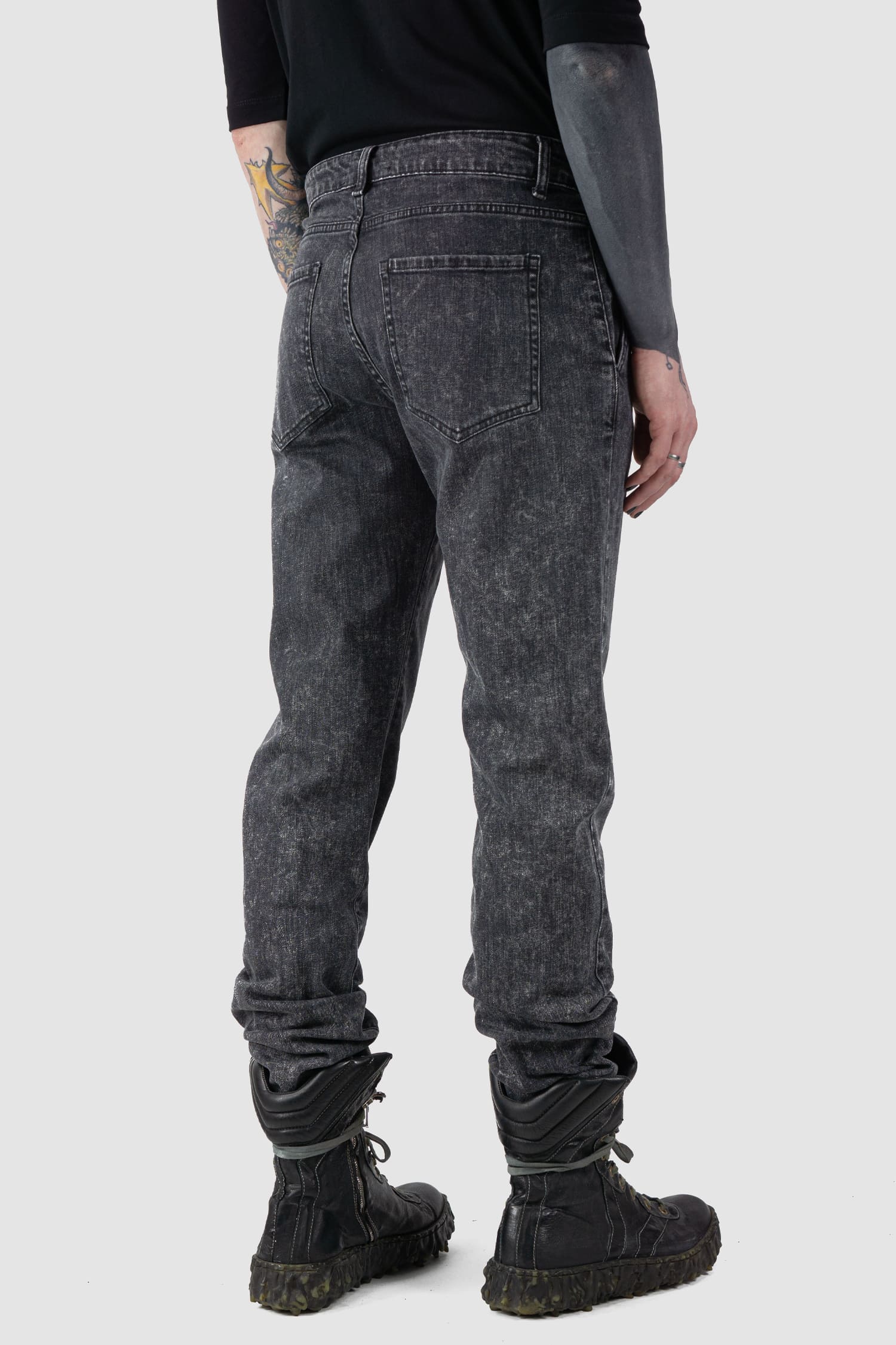 Grey Acid Washed Slim Fit Stacked Jeans - Image 5