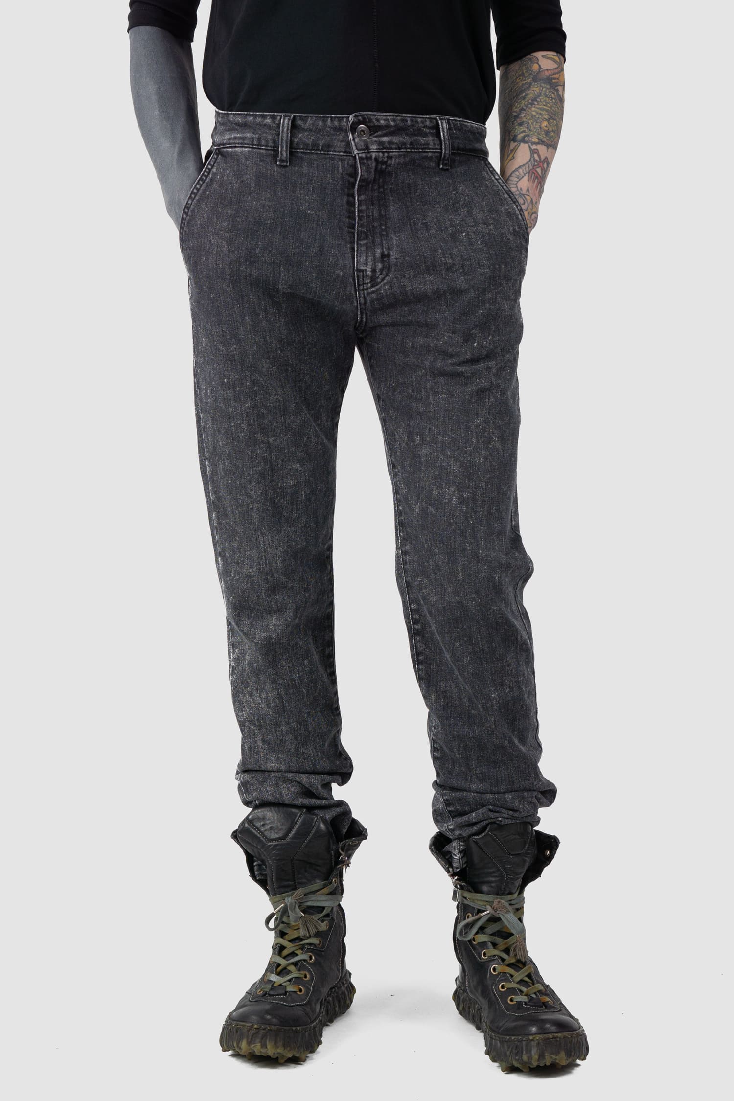 Grey Acid Washed Slim Fit Stacked Jeans - Image 6