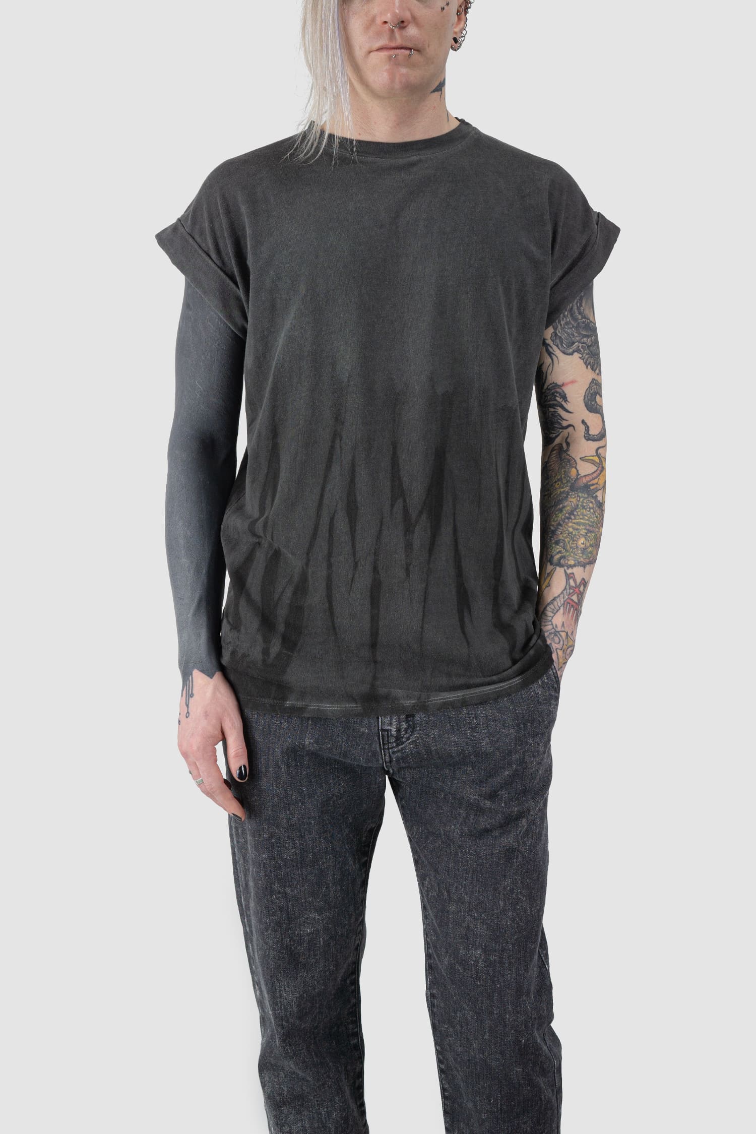Grey Degrade Object Dyed Cotton Stretch T-Shirt - Image 6