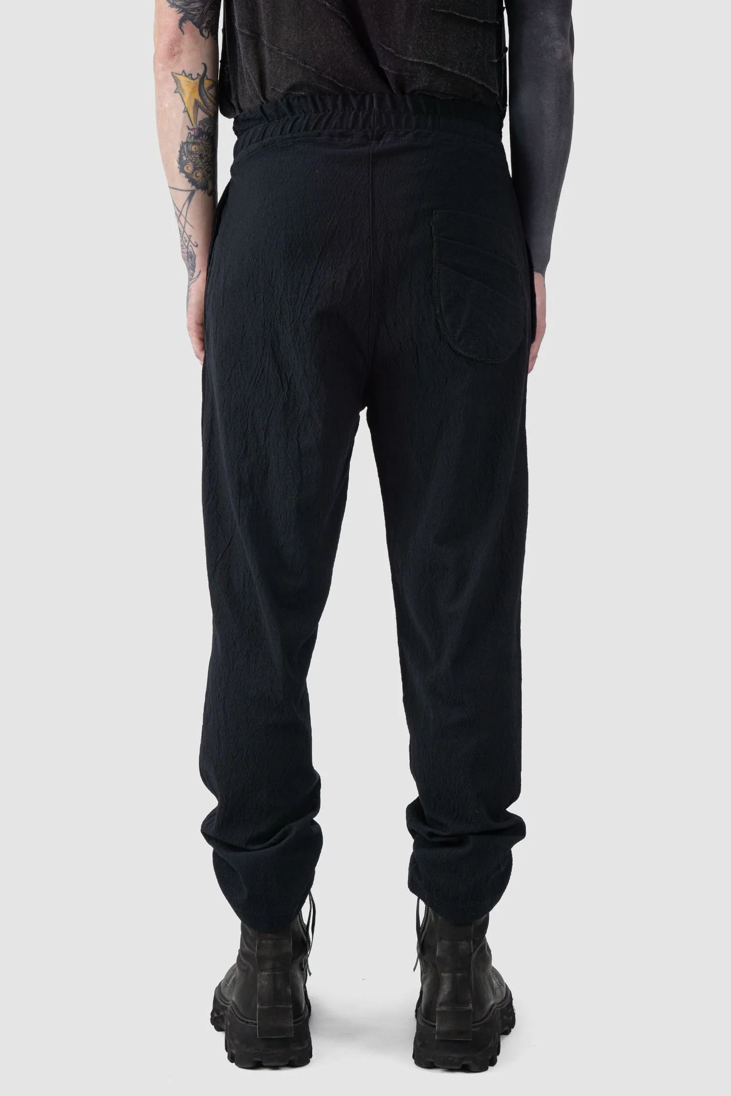 Black Elastic Cotton Viscose Blend Trousers - Image 3