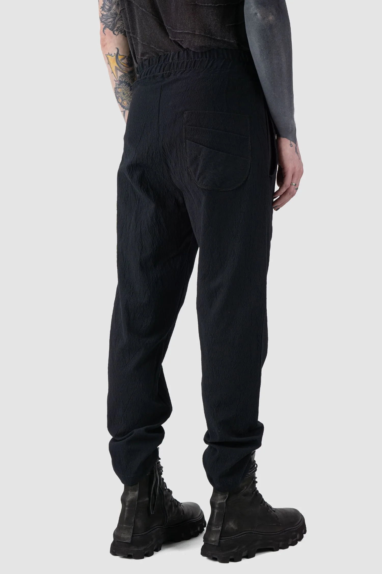 Black Elastic Cotton Viscose Blend Trousers - Image 4