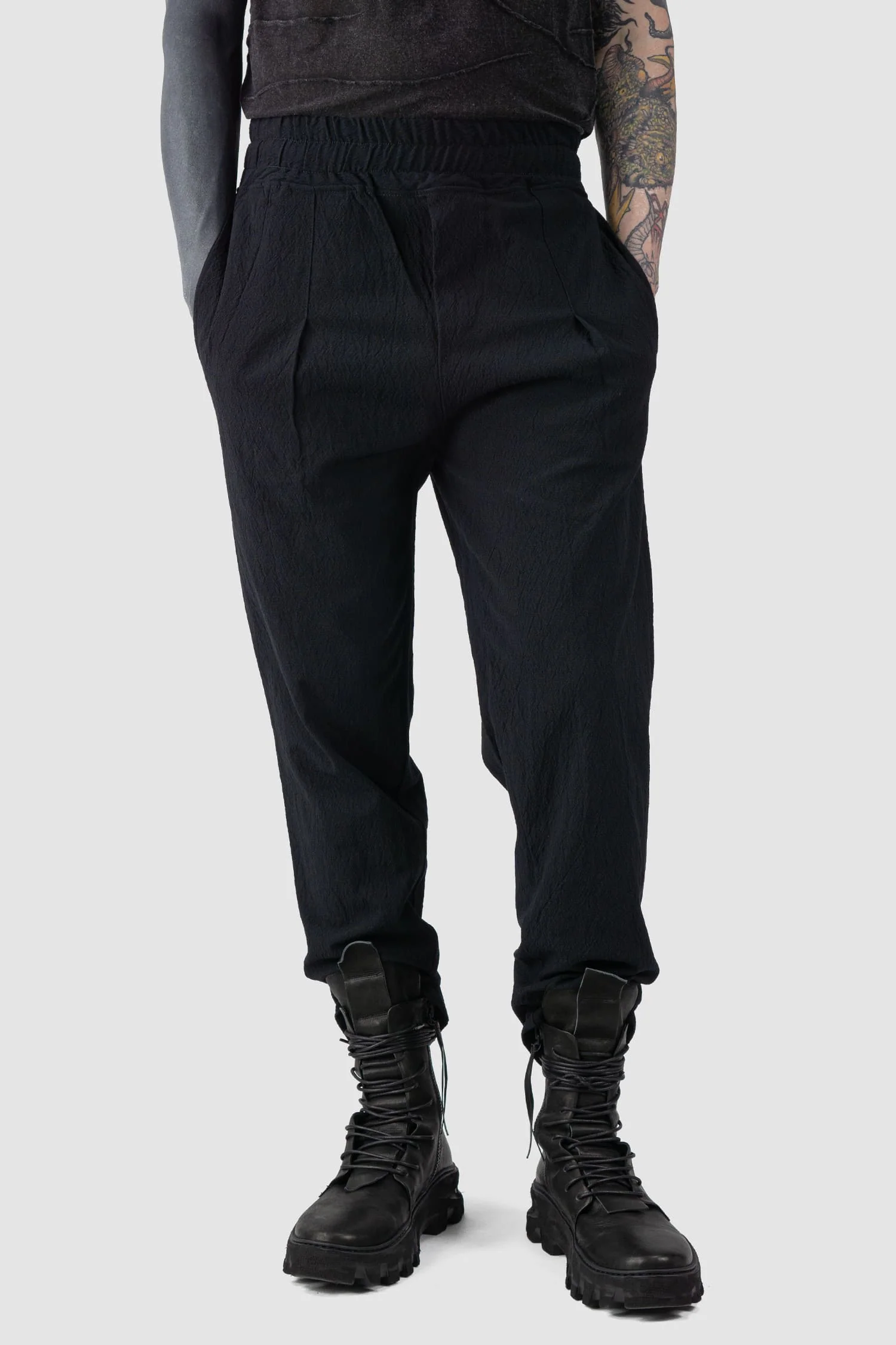 Black Elastic Cotton Viscose Blend Trousers - Image 6