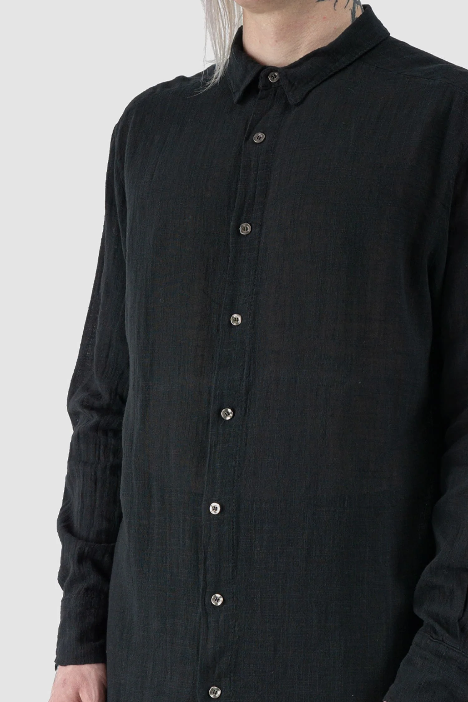 Black Long Lightweight Cotton Gauze Long Sleeve Shirt - Image 3