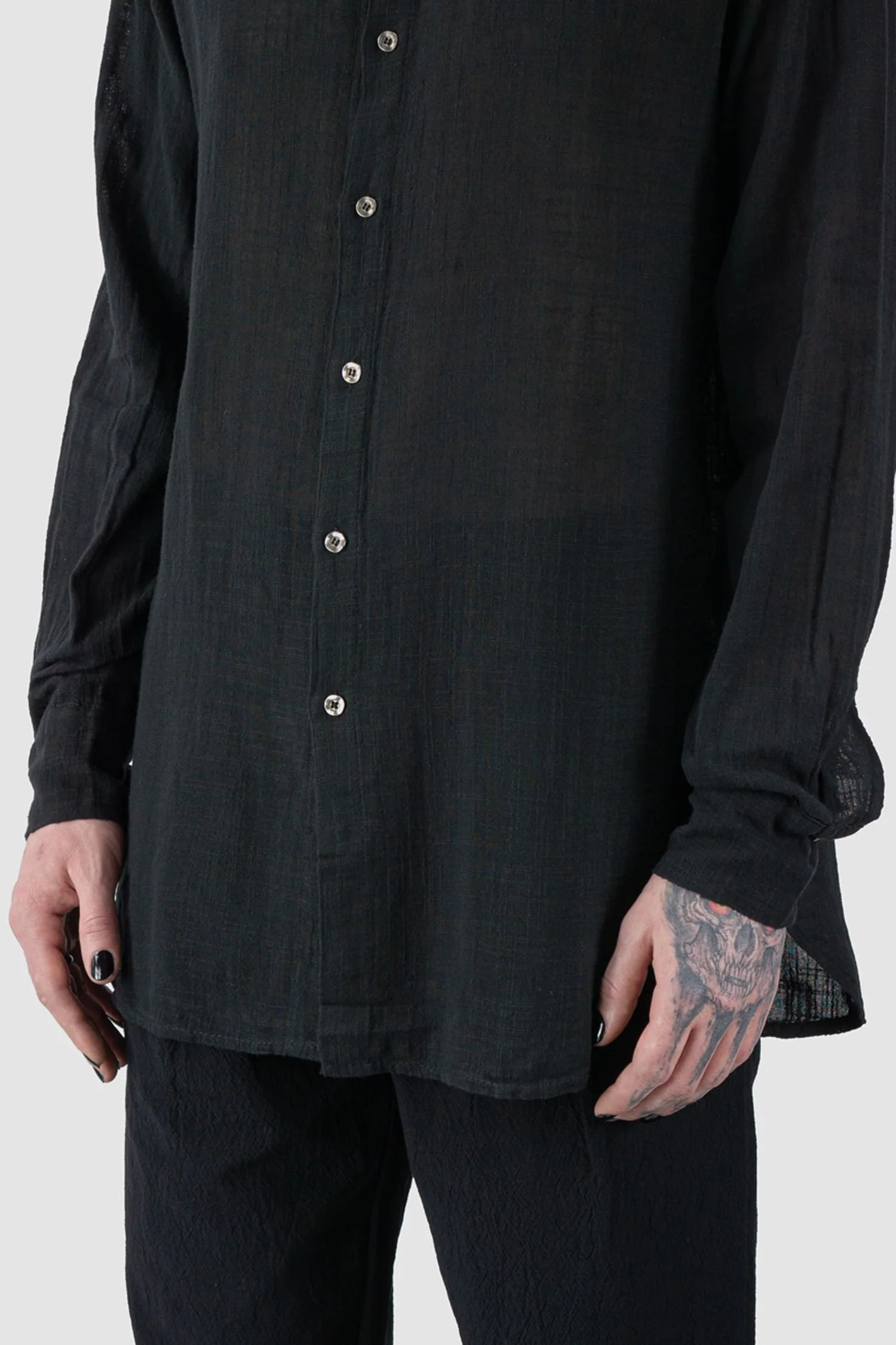 Black Regular Fit Lightweight Cotton Gauze Shirt - Image 3