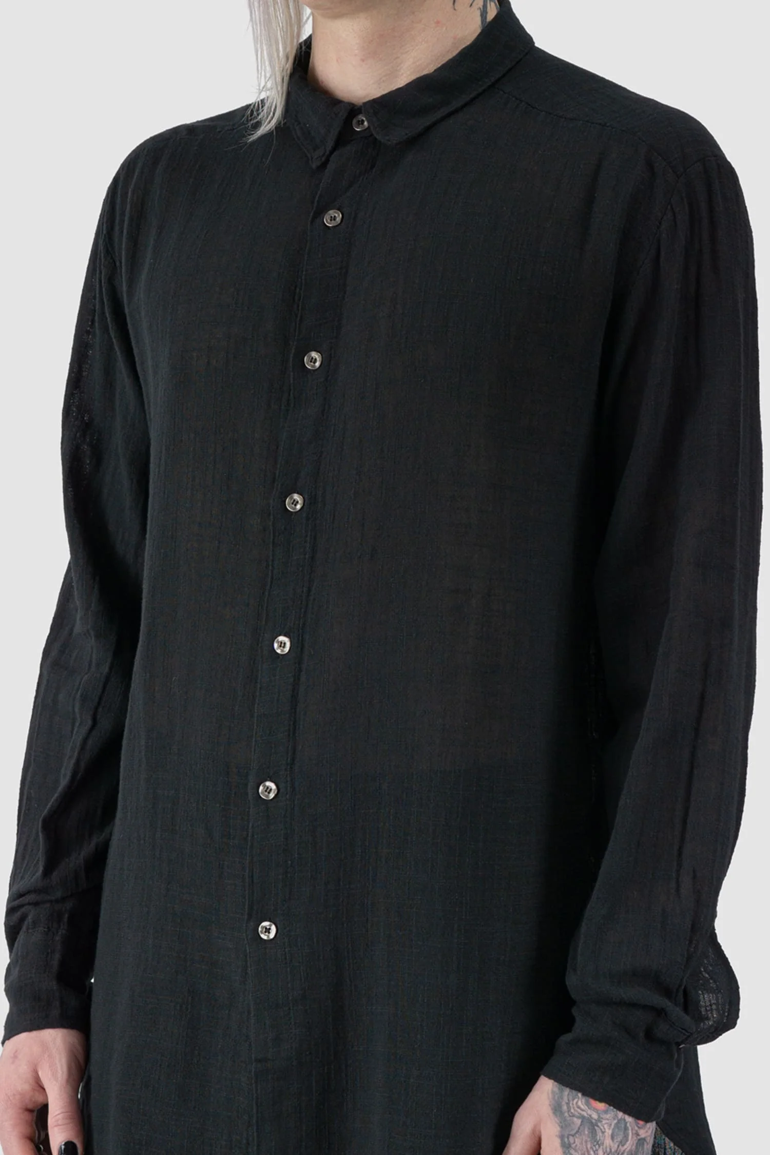 Black Regular Fit Lightweight Cotton Gauze Shirt - Image 4