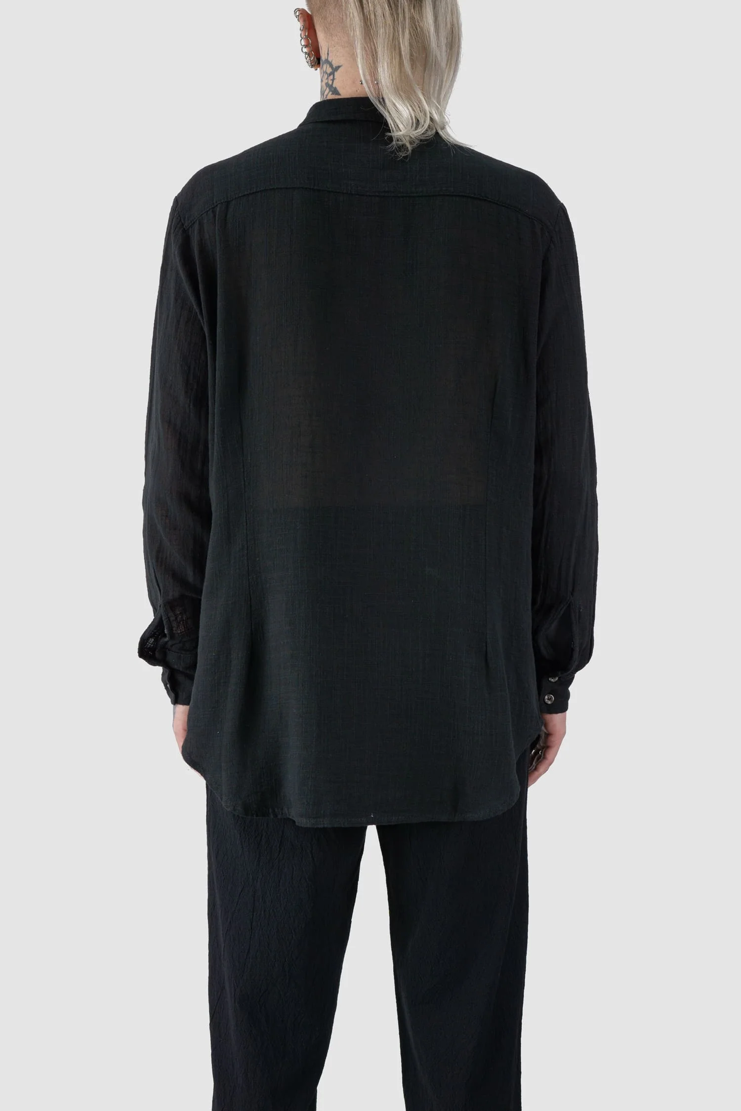 Black Regular Fit Lightweight Cotton Gauze Shirt - Image 5