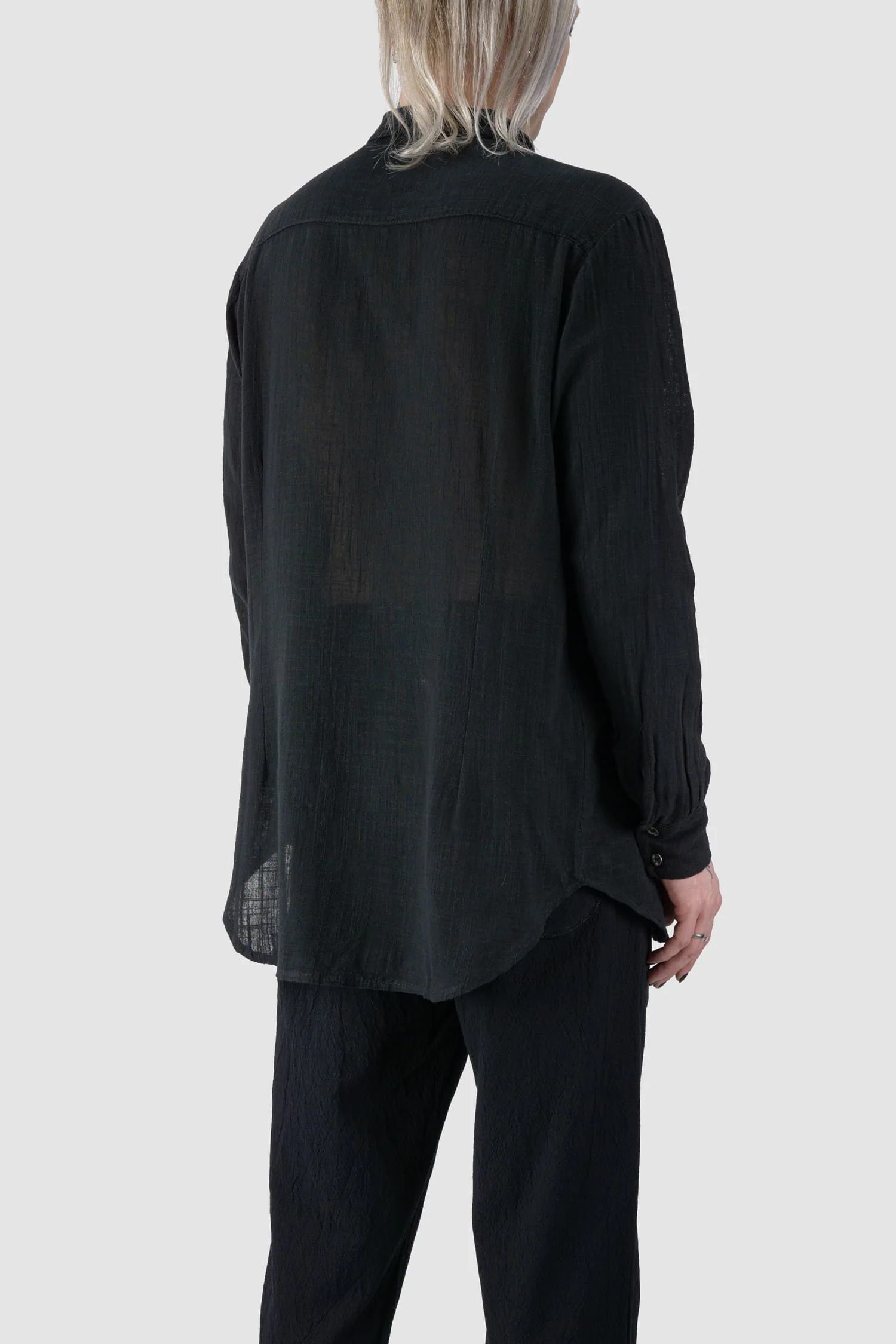 Black Regular Fit Lightweight Cotton Gauze Shirt - Image 6