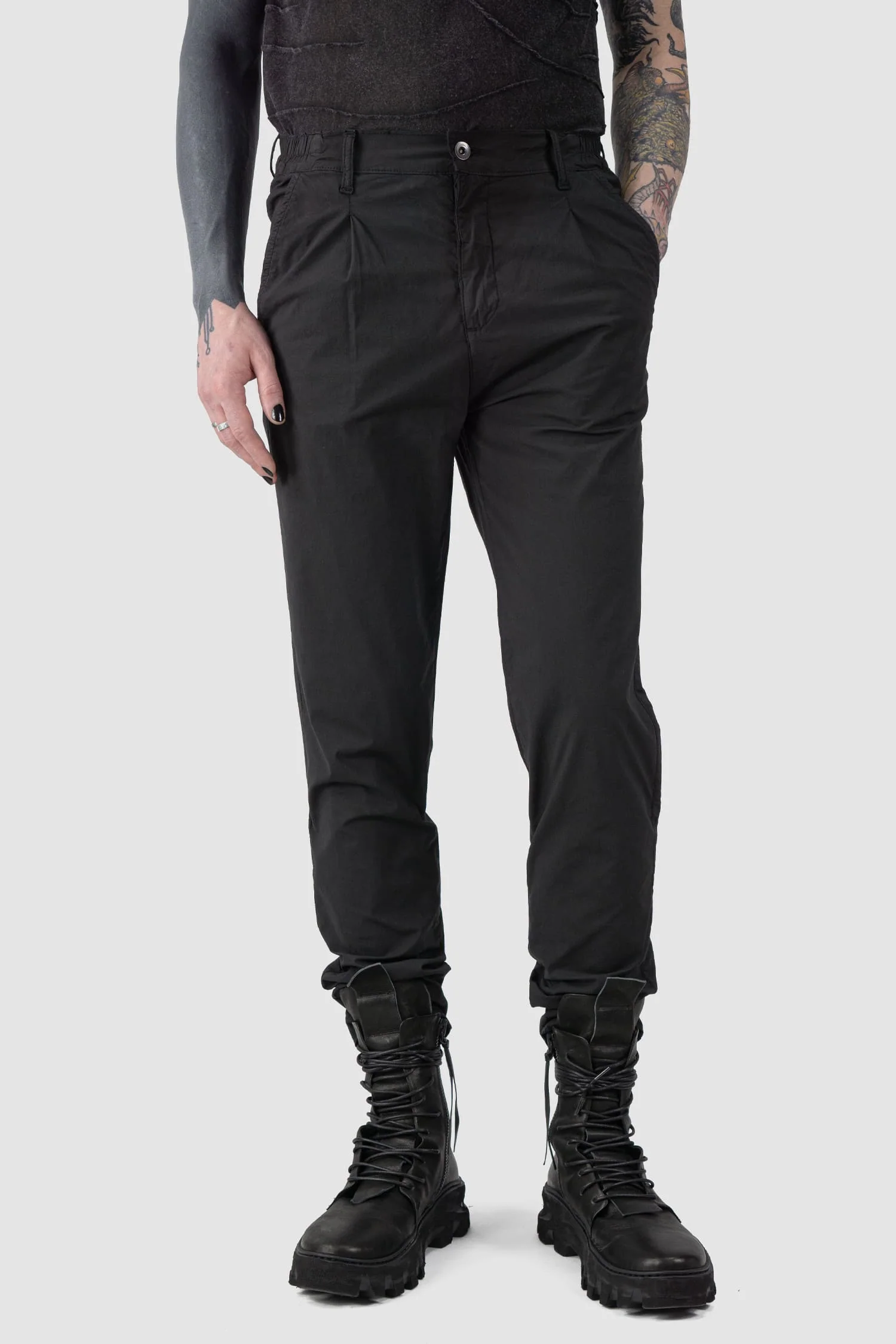 Black Regular Slim Fit Cotton Poplin Trousers - Image 6
