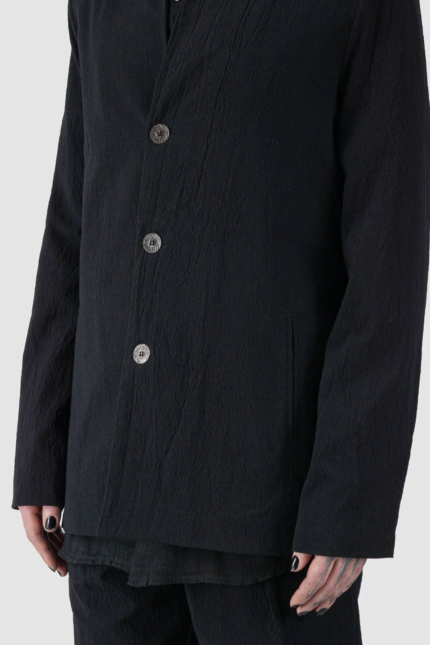 Black Stretch Cotton Jacquard Blazer Jacket - Image 3