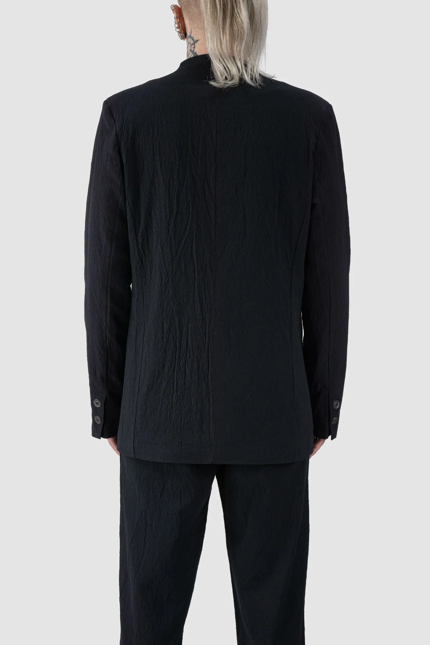 Black Stretch Cotton Jacquard Blazer Jacket - Image 4