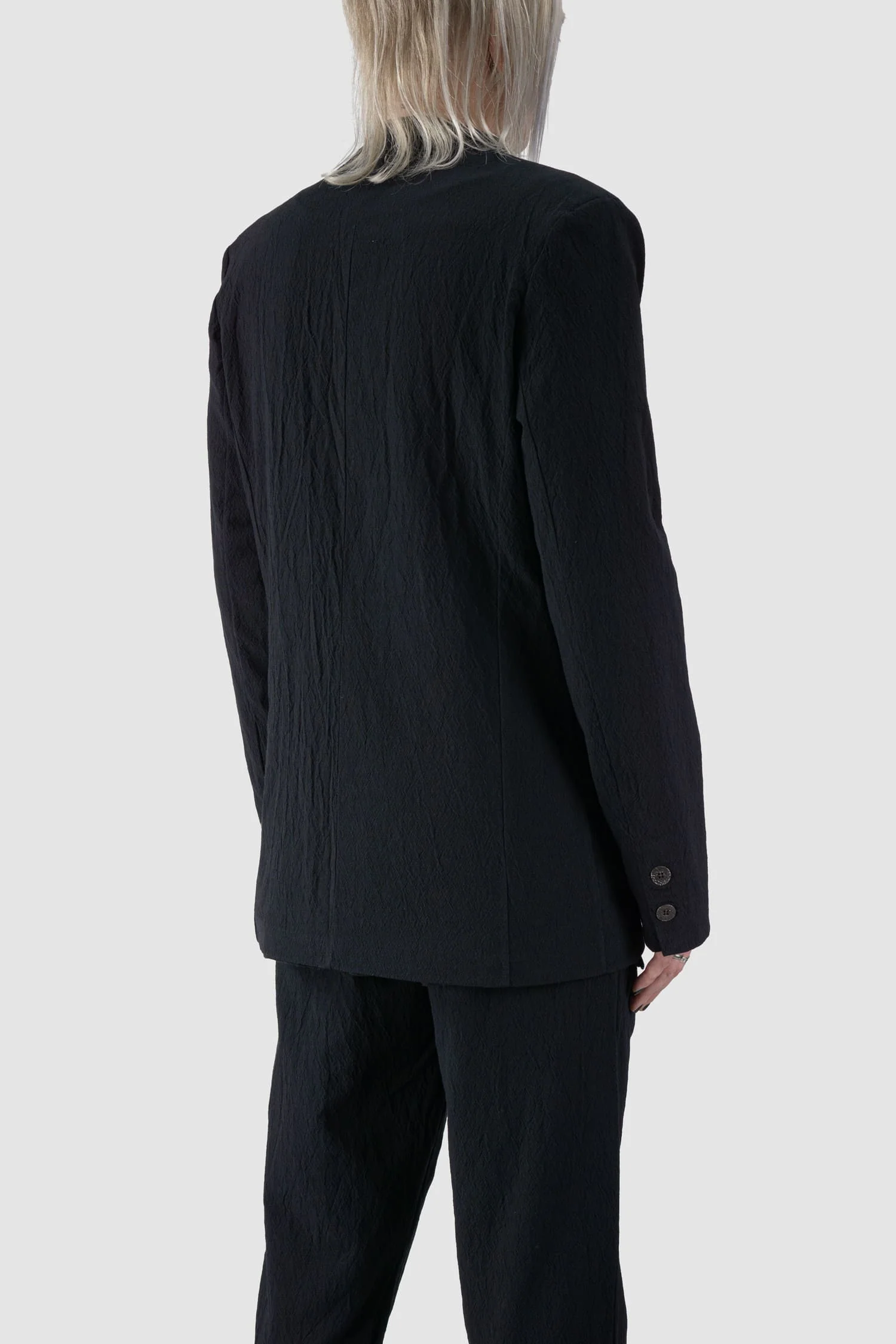 Black Stretch Cotton Jacquard Blazer Jacket - Image 6
