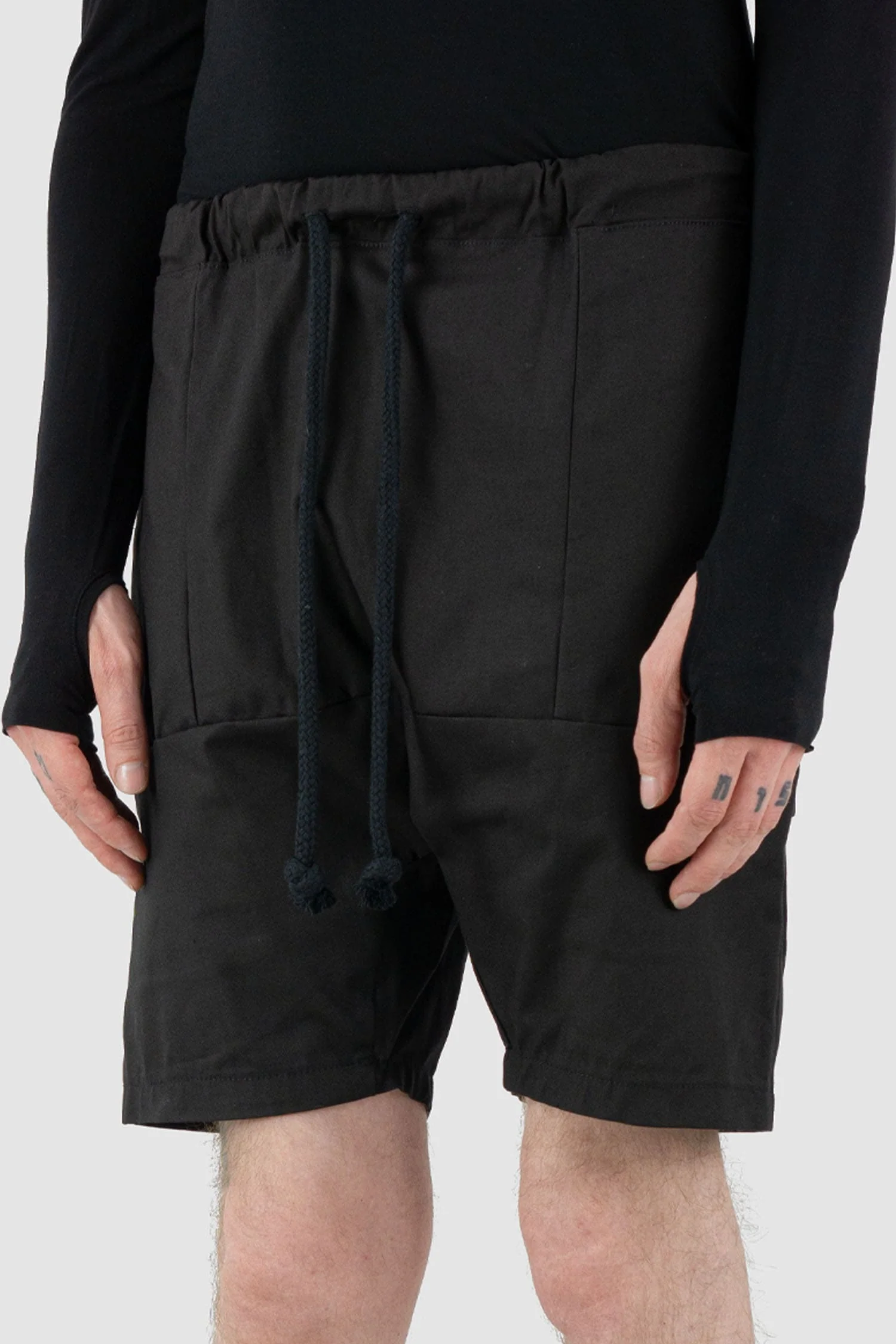 Black Adjustable Cotton Twill Shorts - Image 3