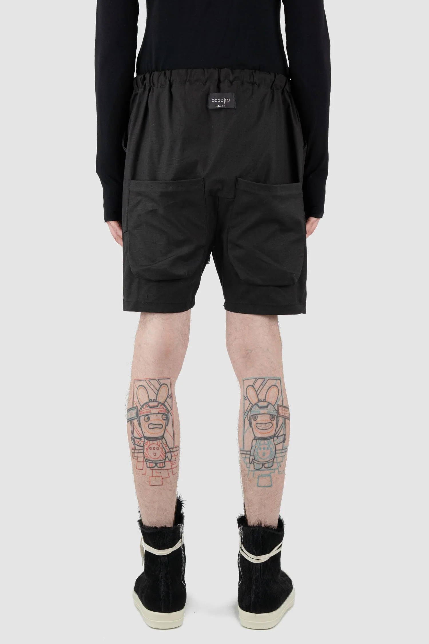 Black Adjustable Cotton Twill Shorts - Image 4