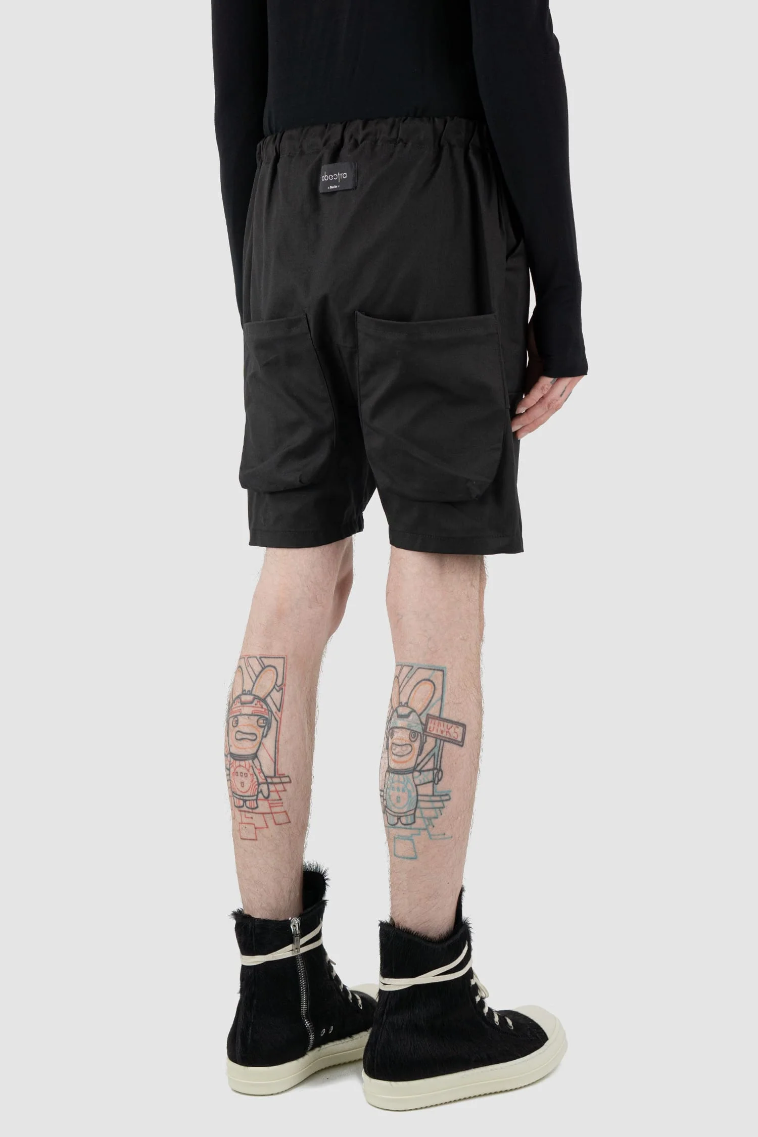 Black Adjustable Cotton Twill Shorts - Image 5