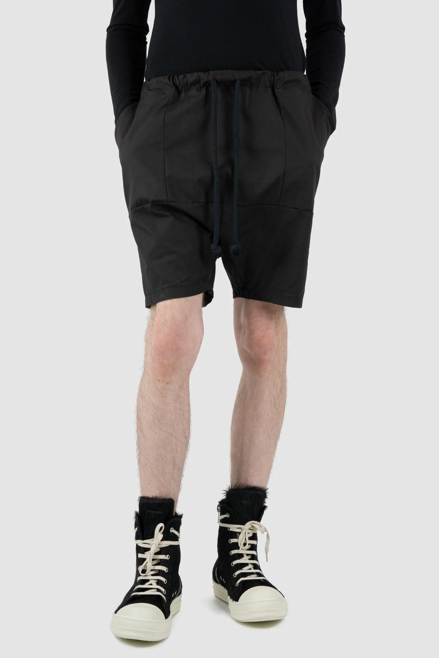 Black Adjustable Cotton Twill Shorts - Image 6