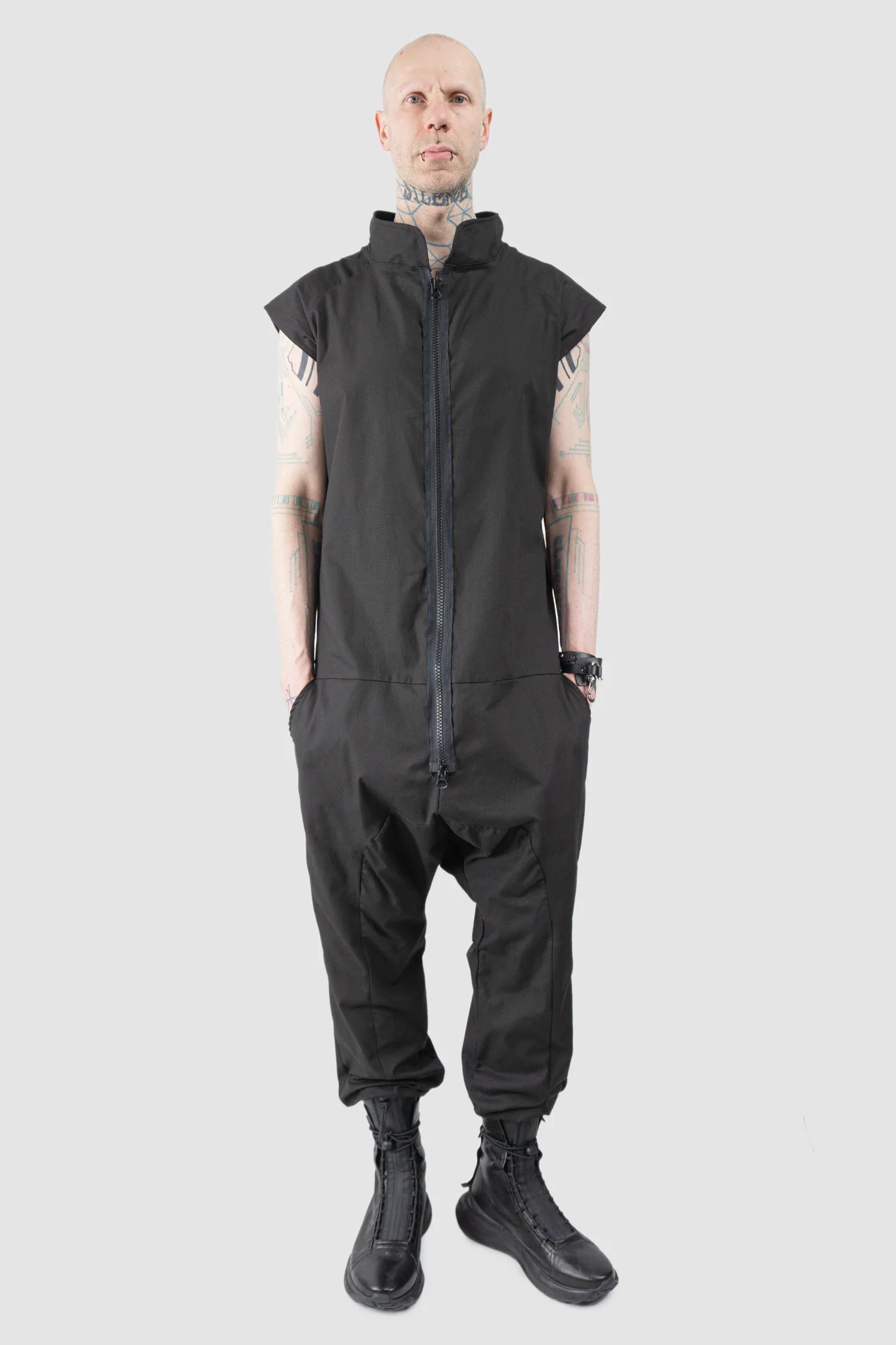 Black Cotton Blend Sleeveless Jumpsuit with Zipper - Image 6