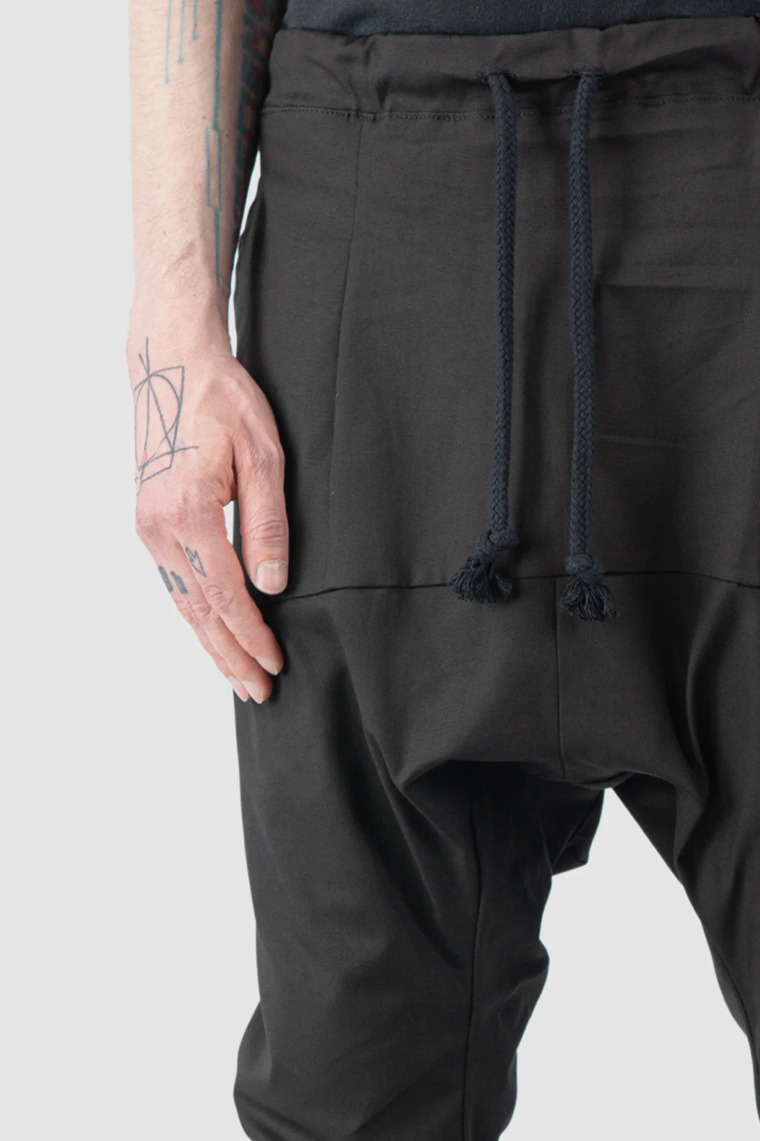 Black Low Crotch Cotton Twill Jogging Trousers - Image 3
