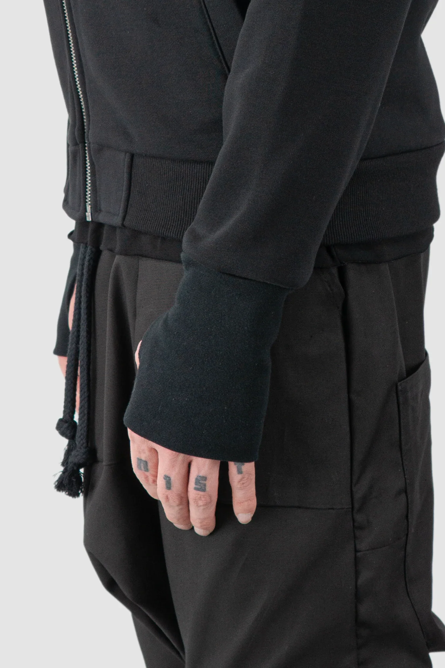 Black Stretch Cotton Blend Bomber Jacket - Image 4