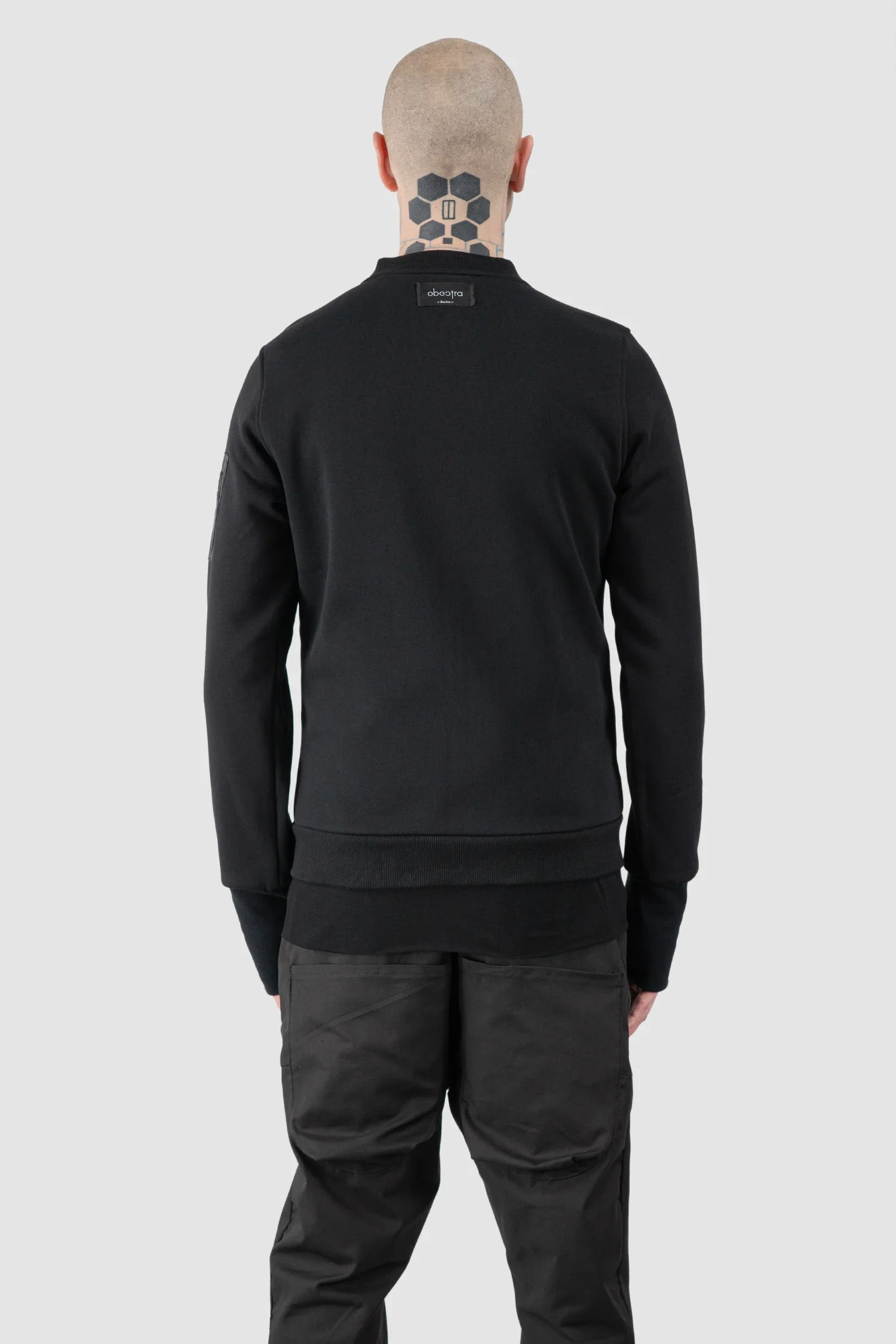 Black Stretch Cotton Blend Bomber Jacket - Image 5