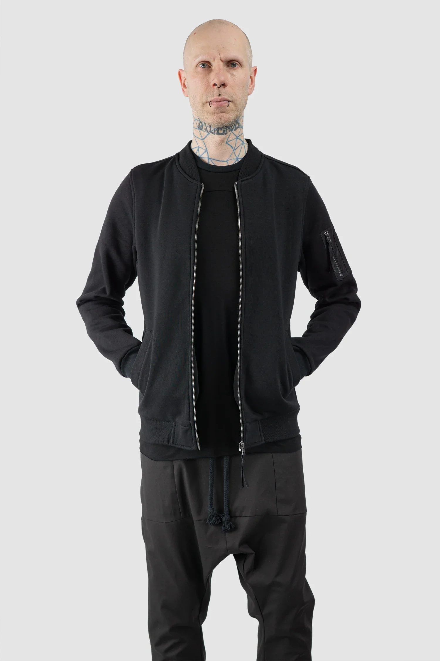 Black Stretch Cotton Blend Bomber Jacket - Image 7