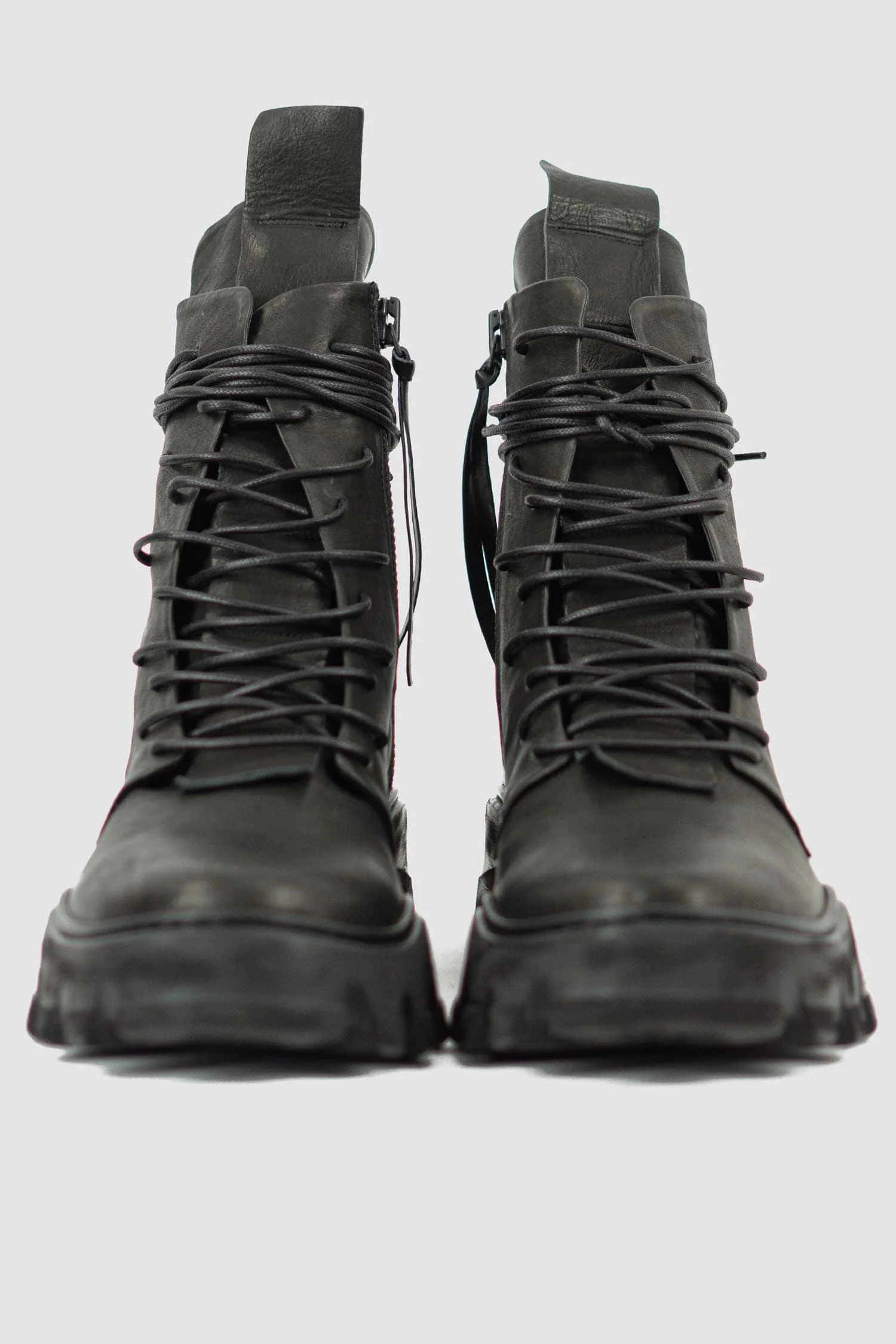 Black Chunky High Top Tractor Leather Boots - Image 3
