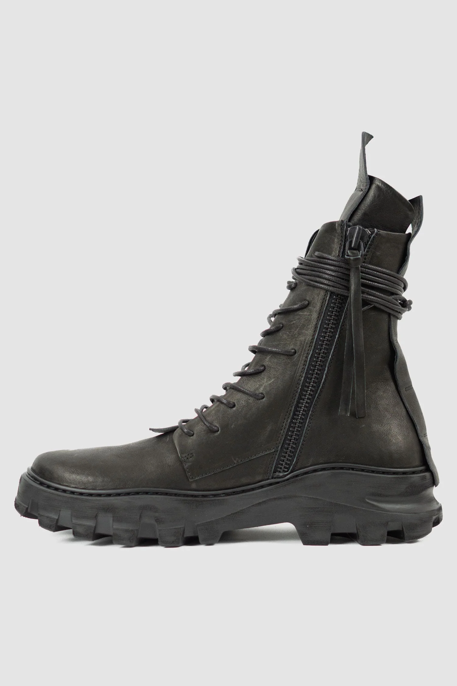 Black Chunky High Top Tractor Leather Boots - Image 6