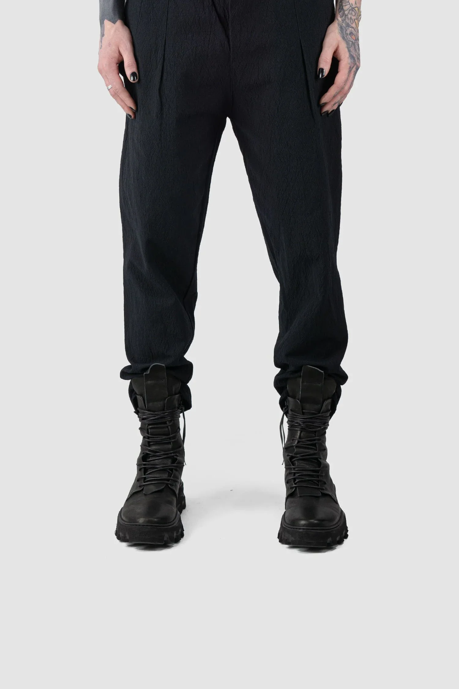 Black Chunky High Top Tractor Leather Boots - Image 8