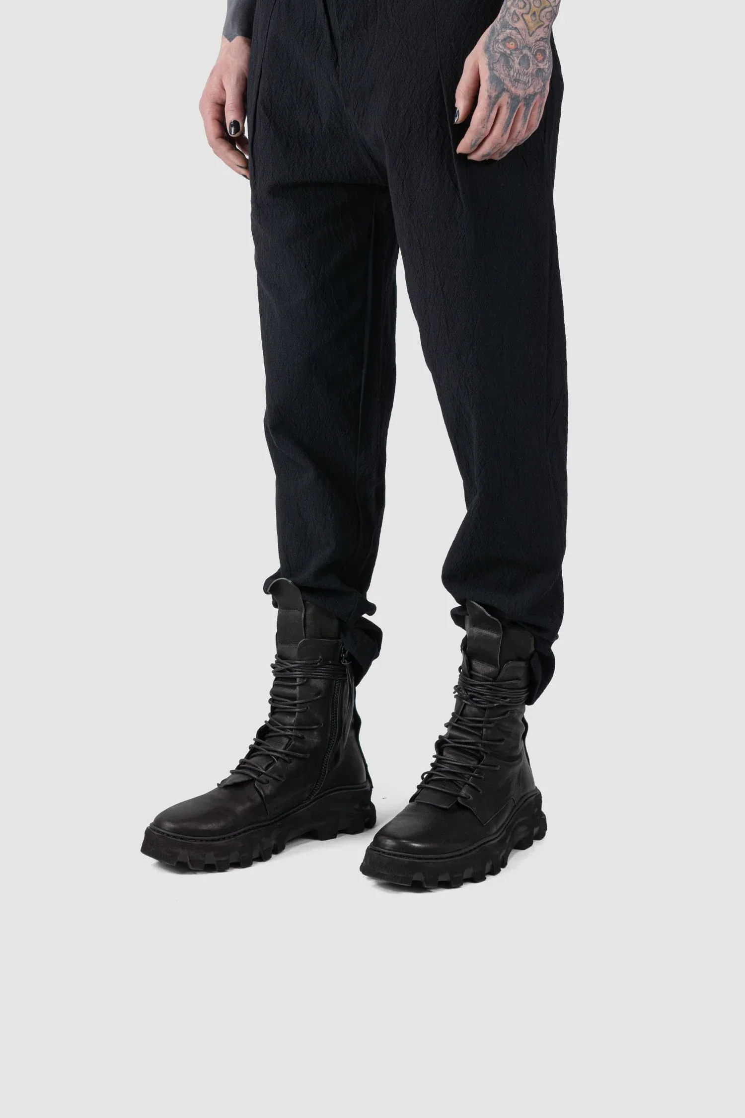 Black Chunky High Top Tractor Leather Boots - Image 9