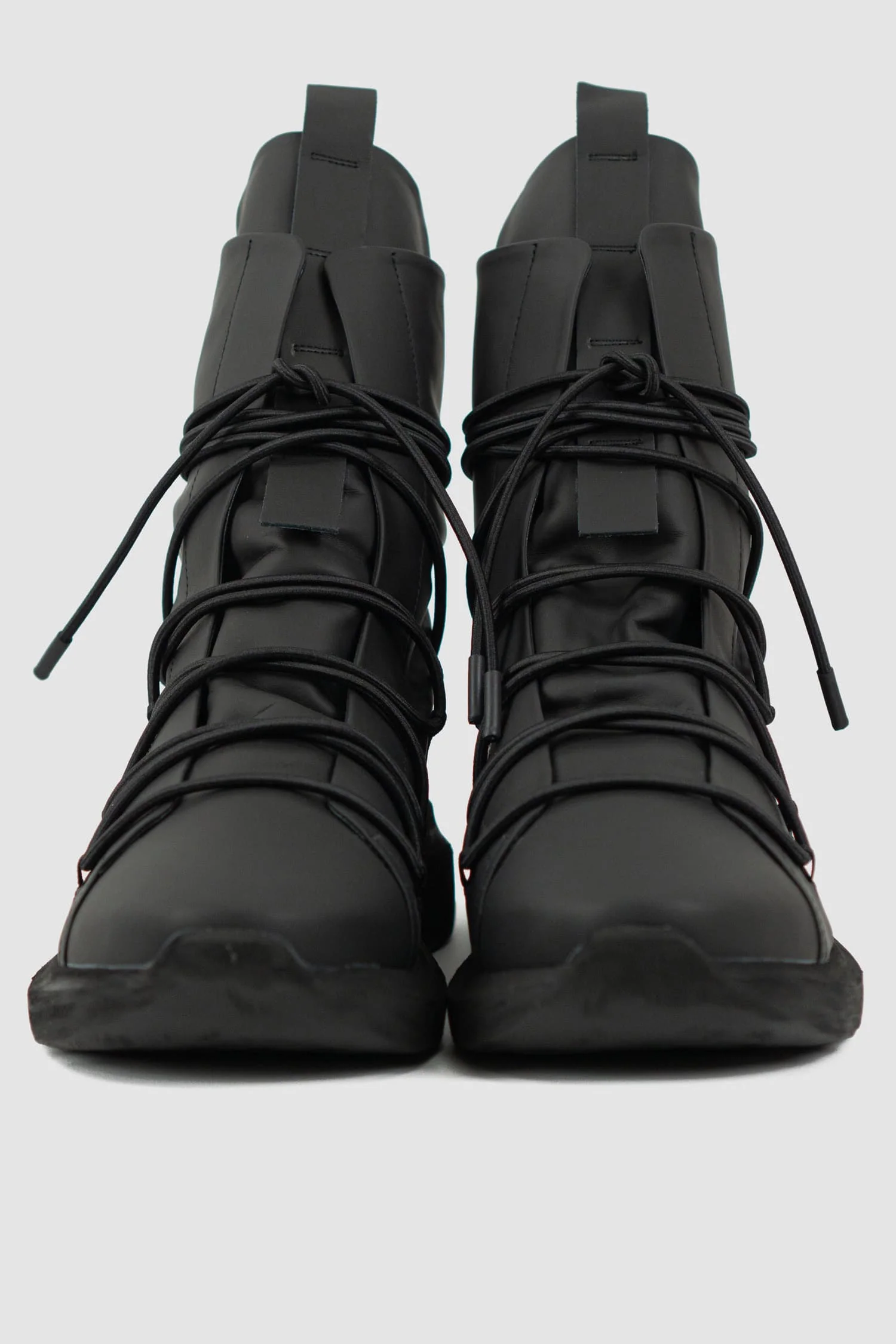 Black Matte Calf Leather All-Over Lacing Sock Sneakers - Image 3