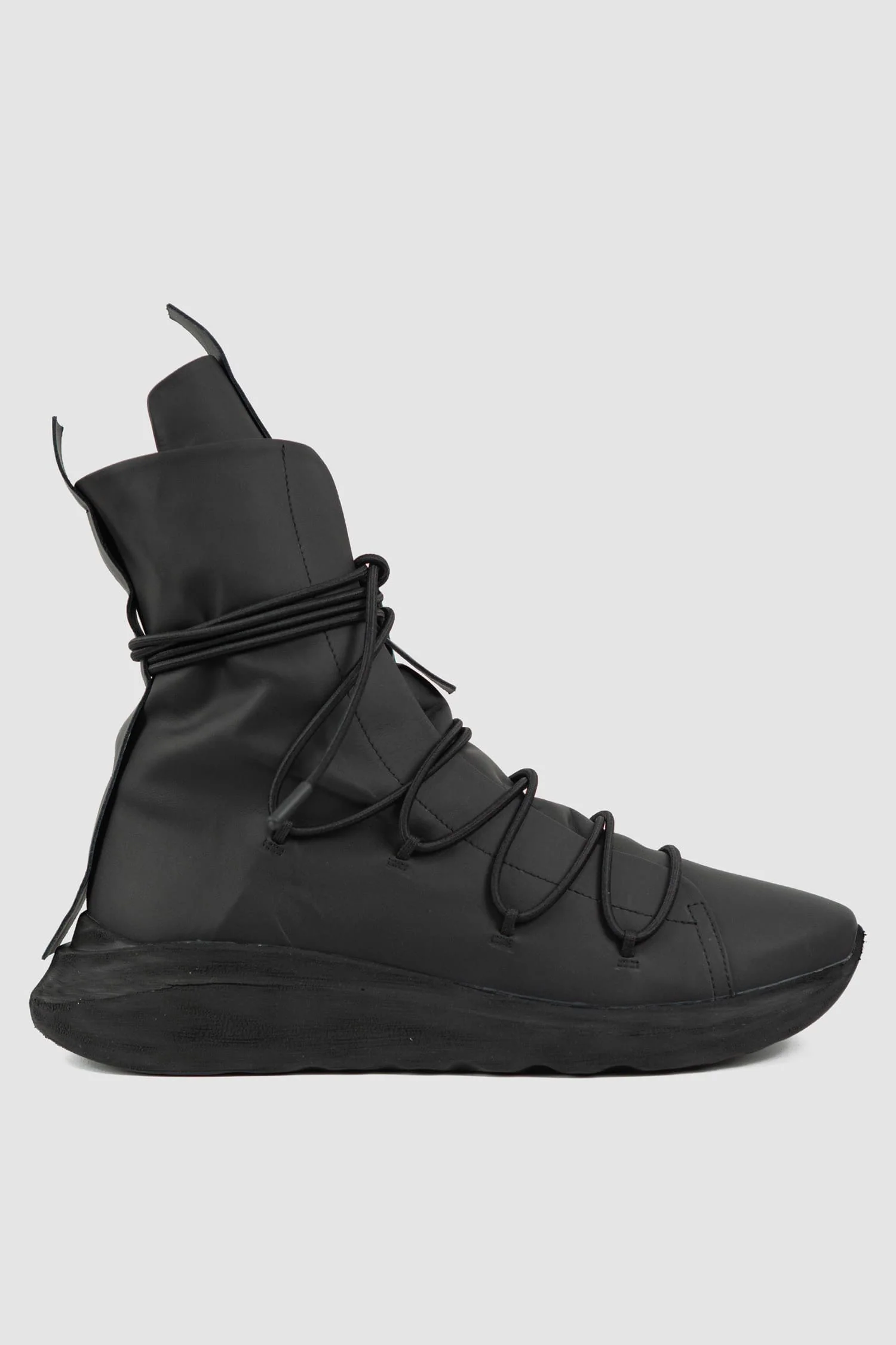 Black Matte Calf Leather All-Over Lacing Sock Sneakers - Image 5