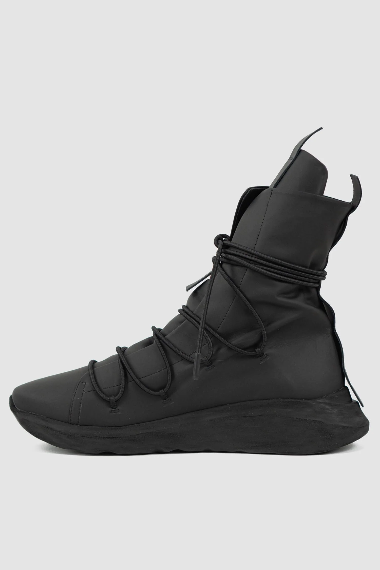 Black Matte Calf Leather All-Over Lacing Sock Sneakers - Image 6