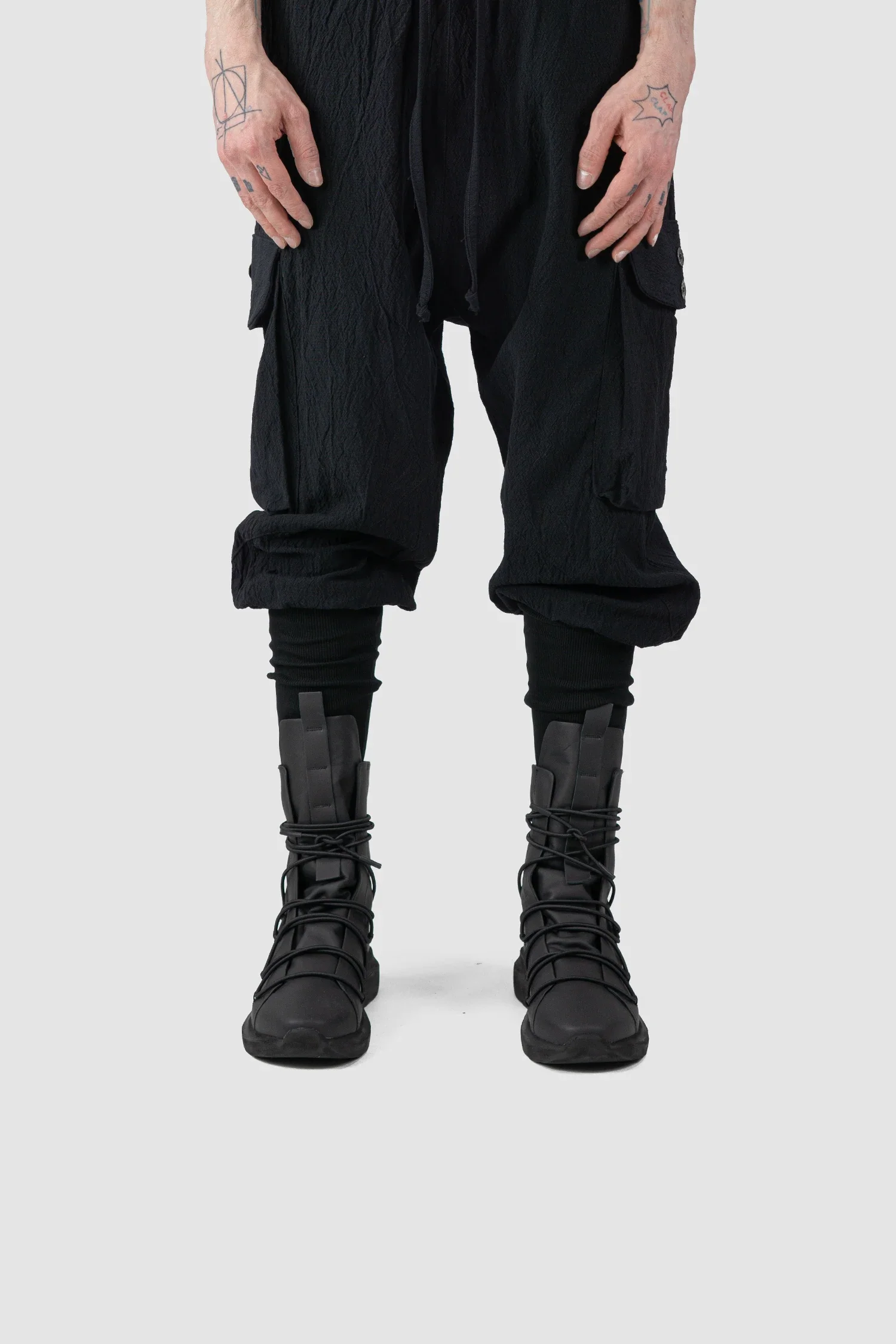 Black Matte Calf Leather All-Over Lacing Sock Sneakers - Image 8