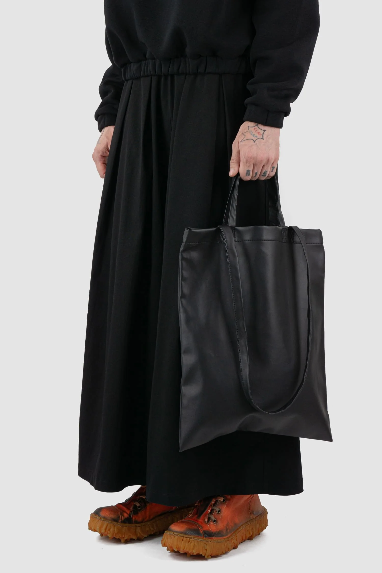 Black Vegan Leather Shopper Tote Bag - Image 6