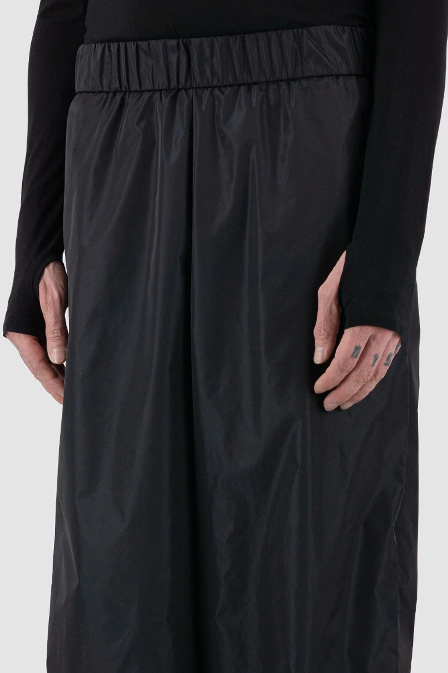 Black Wide Nylon Fisher Pants - Image 3
