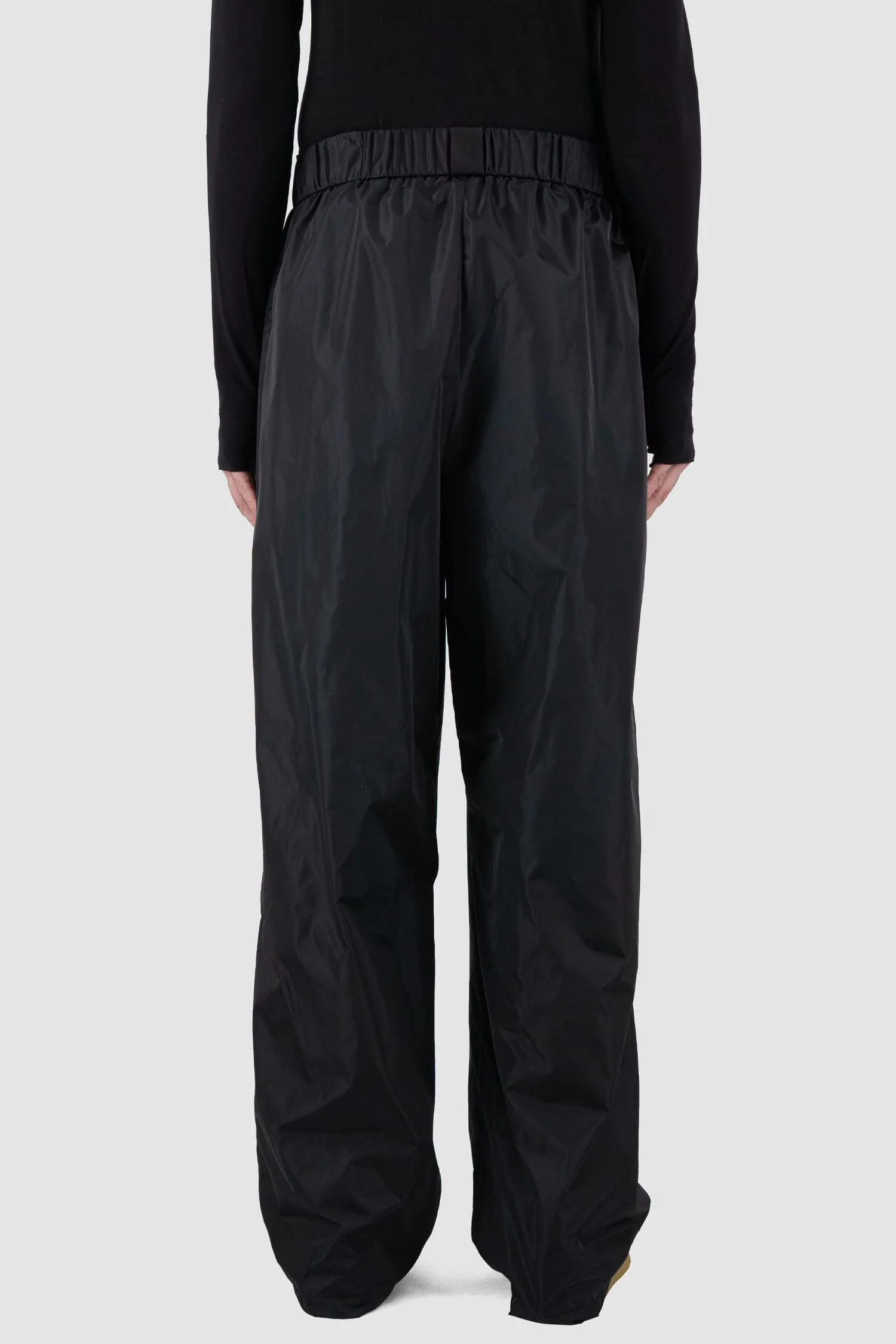 Black Wide Nylon Fisher Pants - Image 4