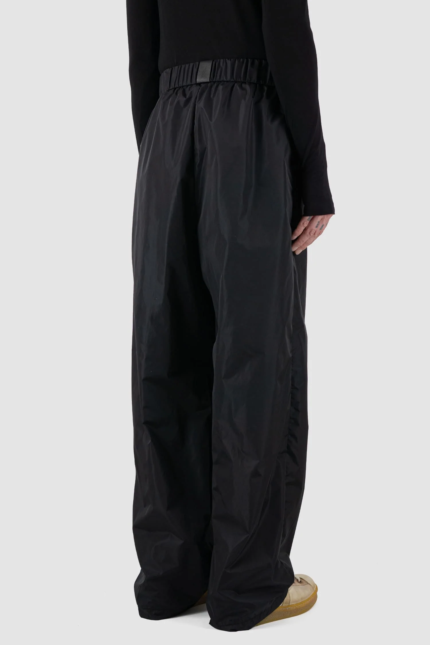 Black Wide Nylon Fisher Pants - Image 5