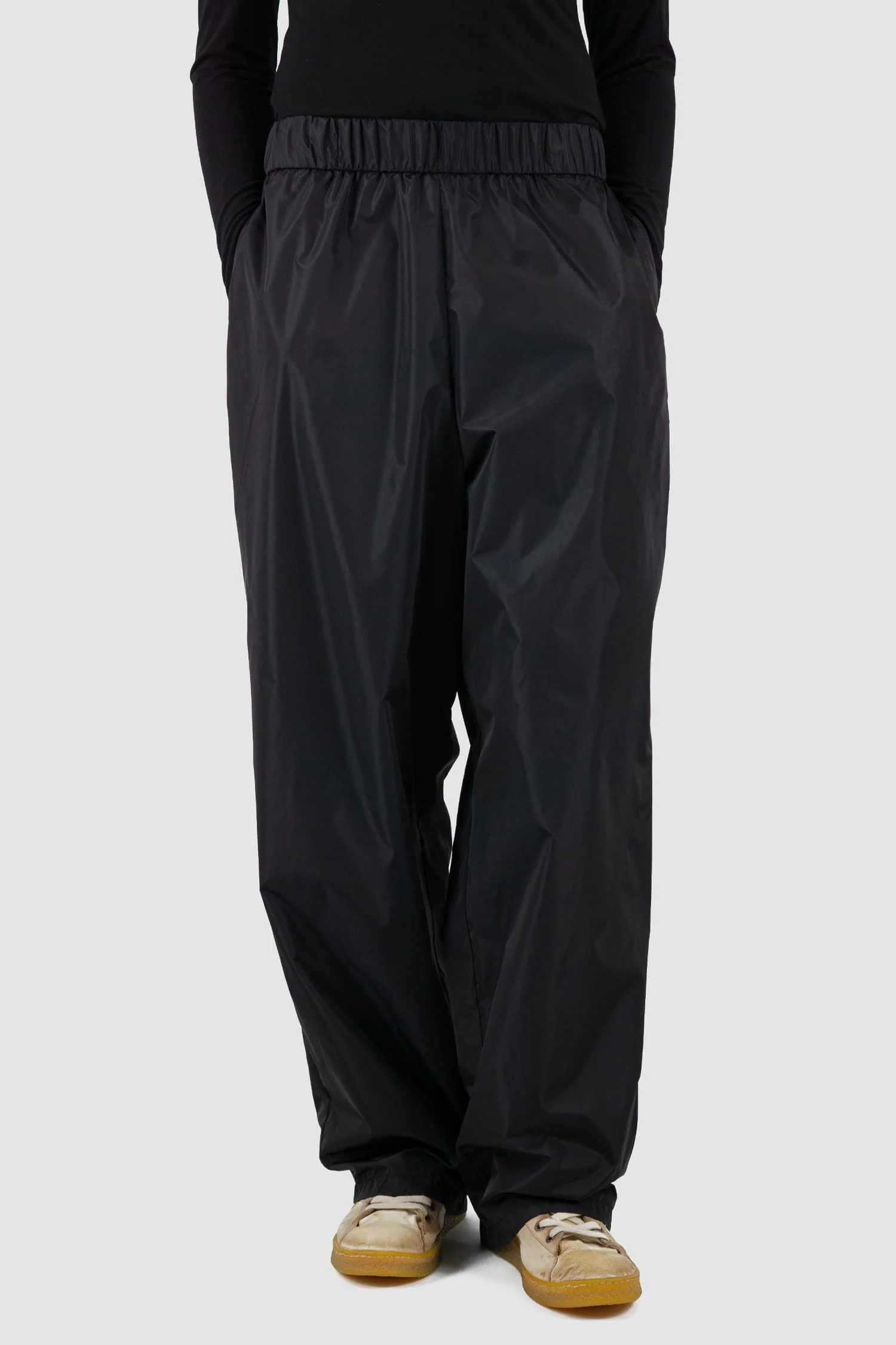 Black Wide Nylon Fisher Pants - Image 6